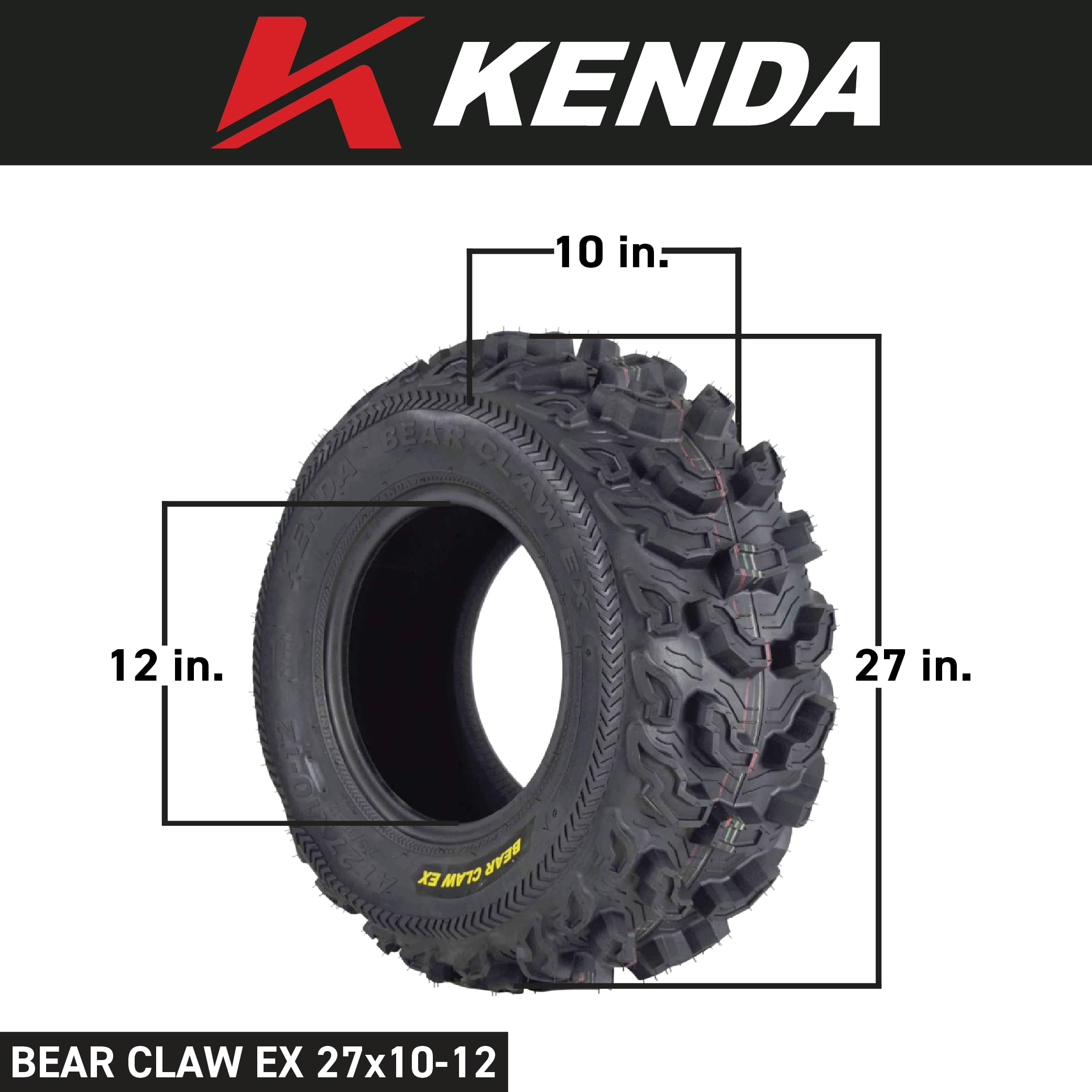 Kenda Bearclaw Ex K573-27X10-12 Front & 27X12-12 Rear Tires For All Terrain (Atv), Utv, And Side By Side (Sxs) Vehicles - 6-Ply