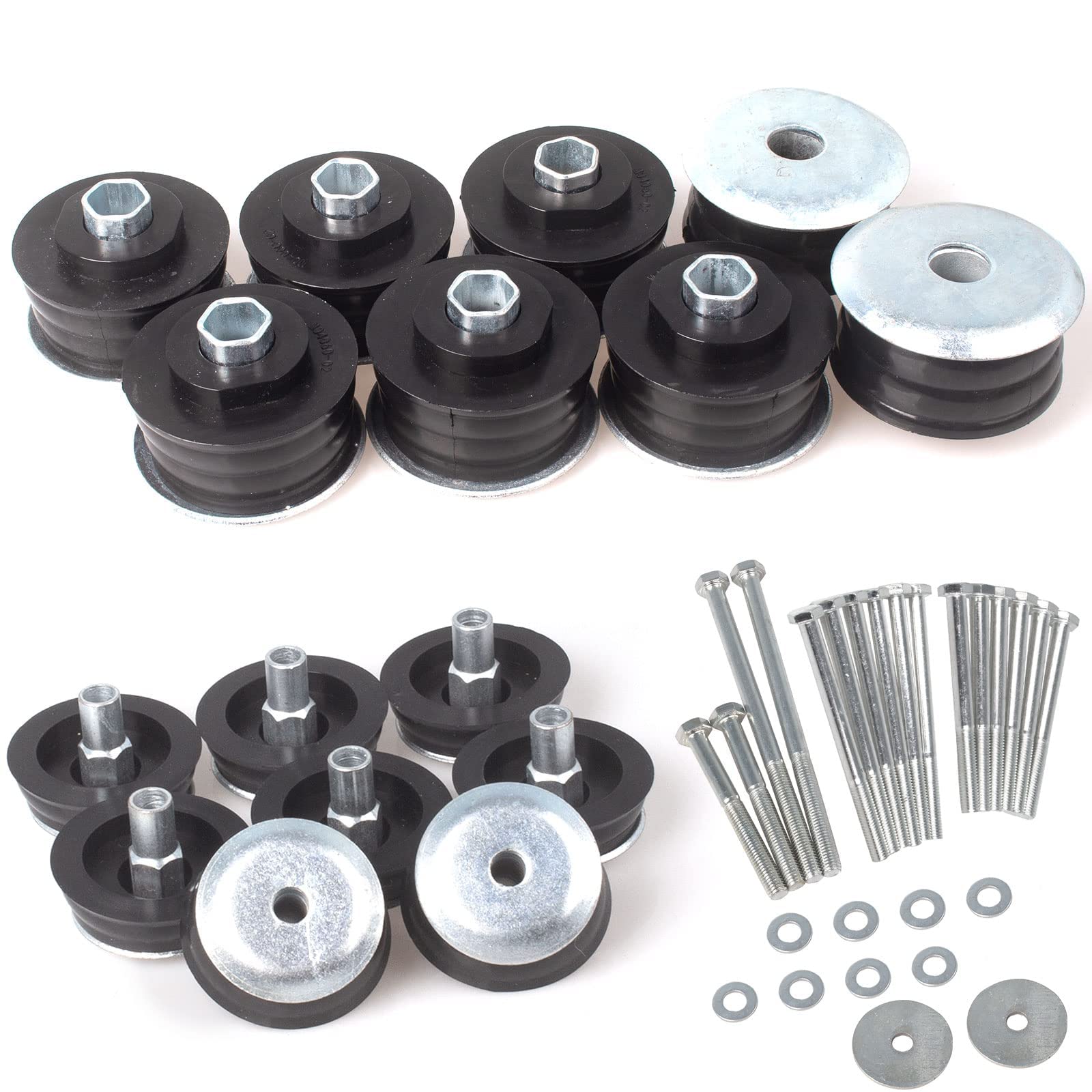 Iker Body Mount Bushing Kit Compatible With Ford F250 F350 2008-2016 Super Duty 2Wd 4Wd, Polyurethane Cab & Body Mount Steel Sleeves & Hardware. Black