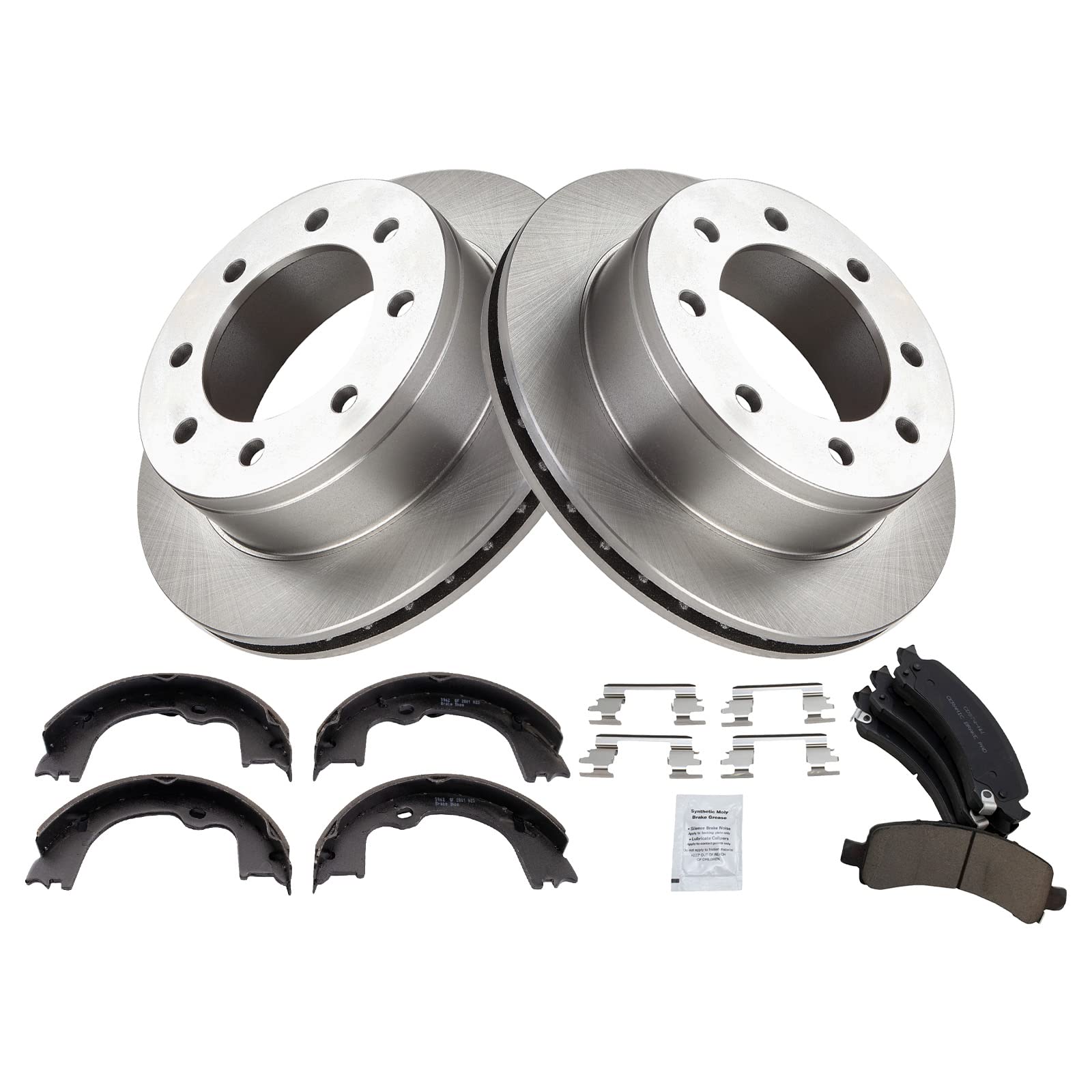 Trq Rear Brake Pad & Rotor Kit Brake Pads Brake Rotor Parking Brake Shoe Set Ceramic Compatible With 2009-2016 Chevrolet Express