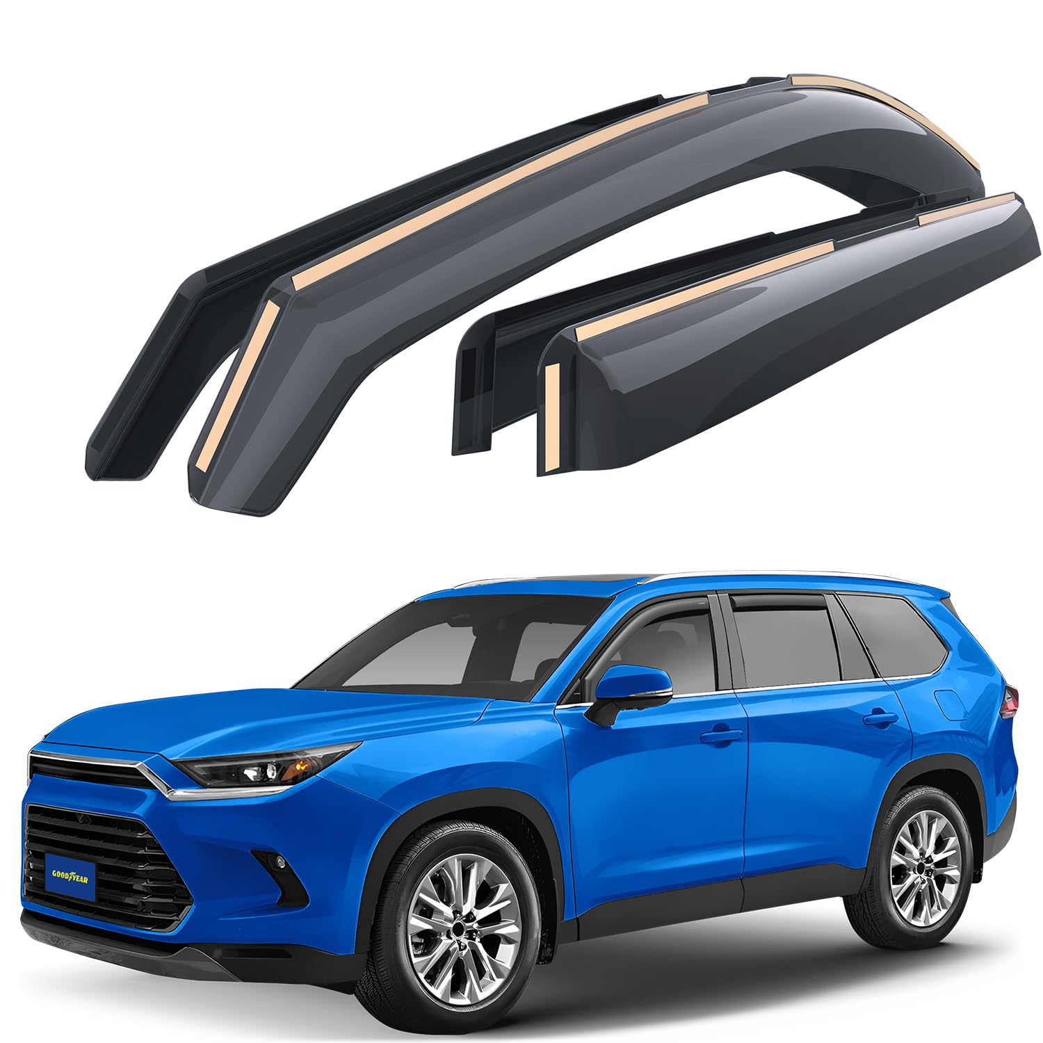 Goodyear Shatterproof In-Channel Window Deflectors For Toyota Grand Highlander 2024-2025, Rain Guards, Window Visors For Cars, V