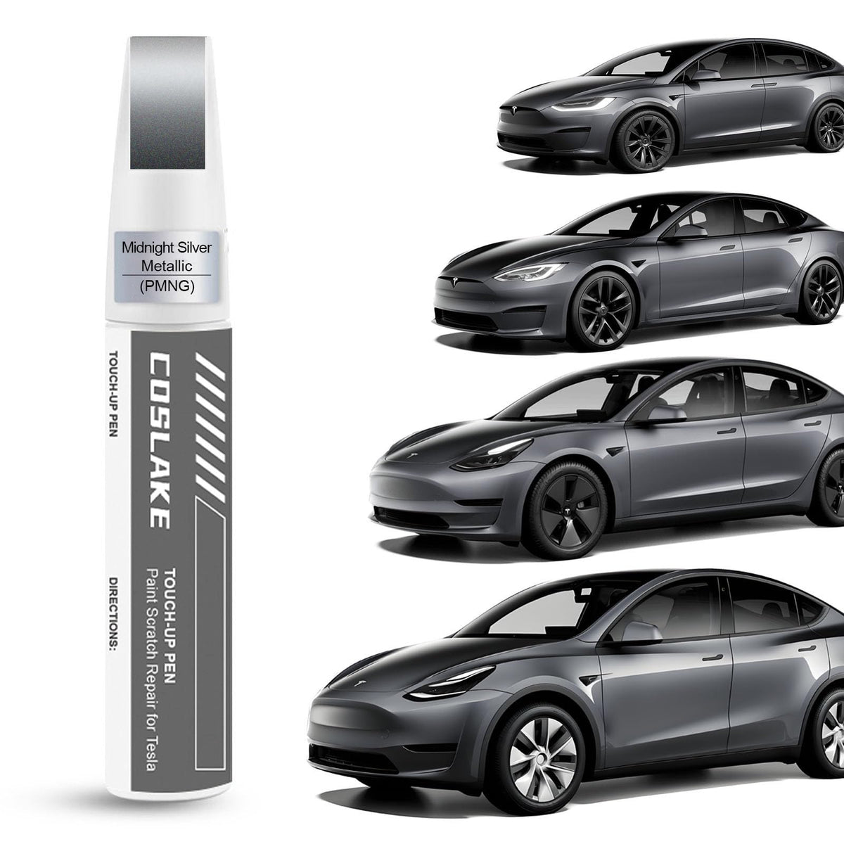 COSLAKE Car Touch Up Paint(Midnight Silver Metallic(PMNG)) for Tesla Model Y/3/S/X, 2 in 1 DIY Car Paint Scratch Repair Kit with