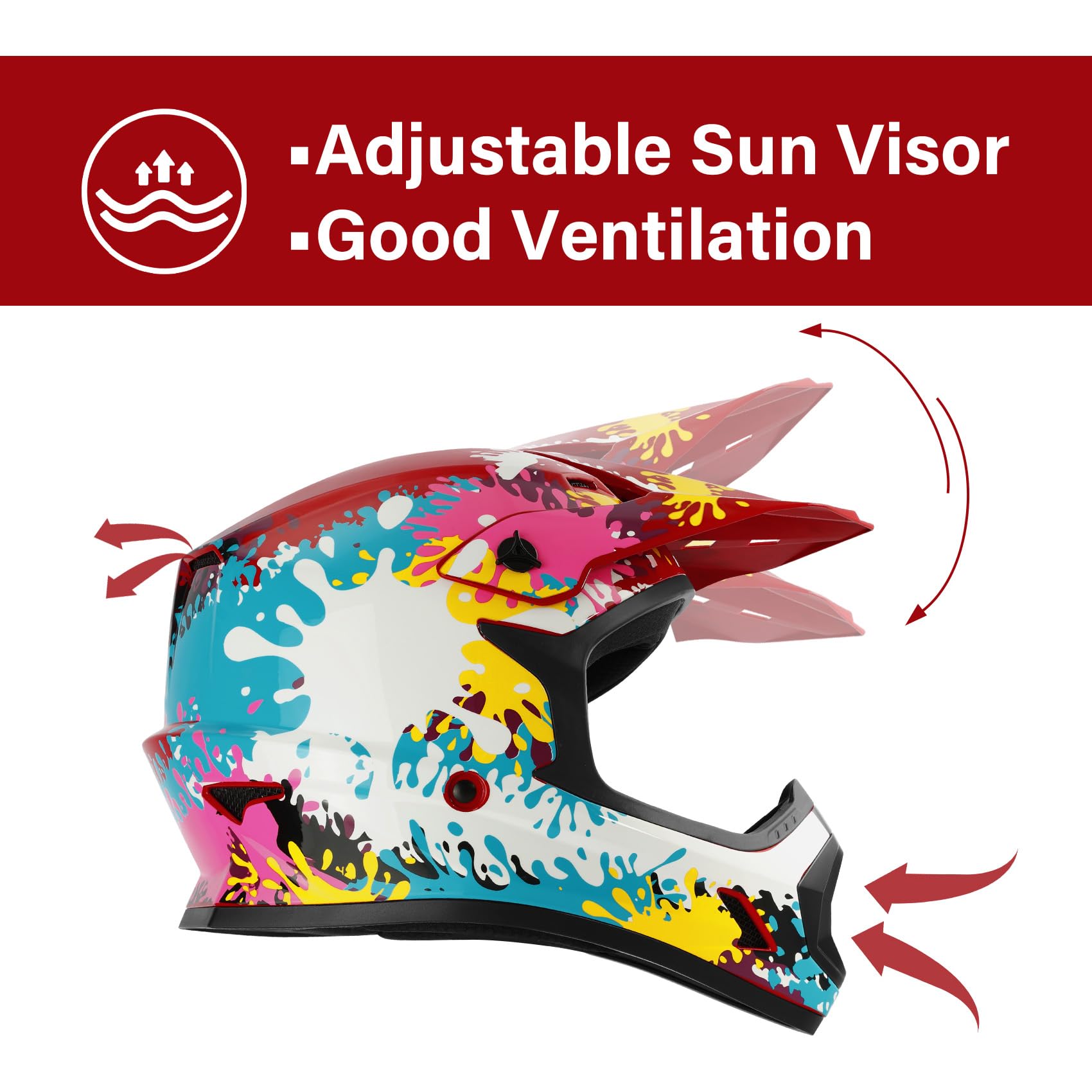 Xfmt Dot Youth Kids Motocross Offroad Street Dirt Bike Helmet Motorcycle Atv Full Face Helmet With Goggles Gloves, Spray Graffit