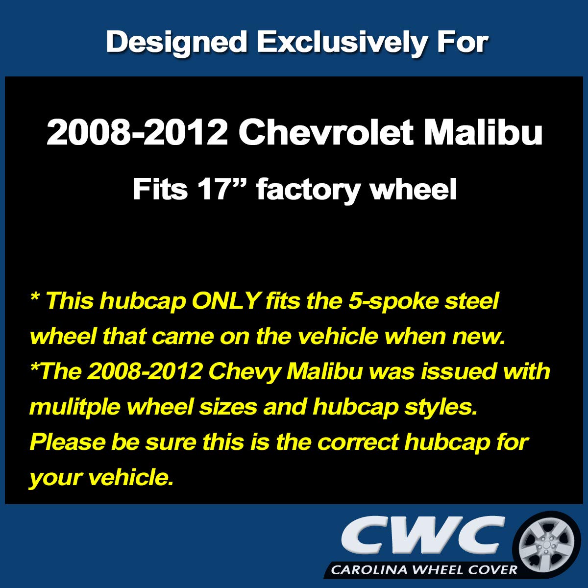 Premium Replica Hubcap, Replacement For Chevy Malibu 2008-2012, 17-Inch Wheel Cover (1-Piece)