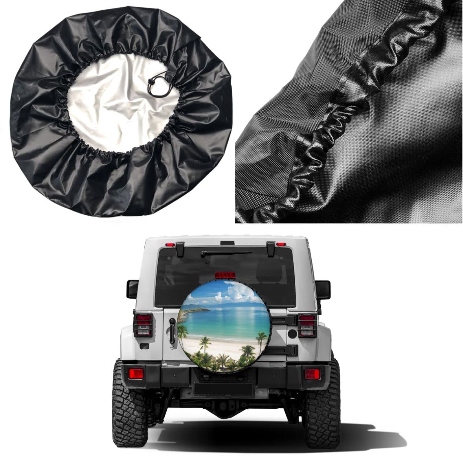 Dujiea Beach Scene Spare Tire Cover, Universal Wheel Tire Cover Dust-Proof Tire Protectors for Trailer Rv Van SUV Truck Camper a