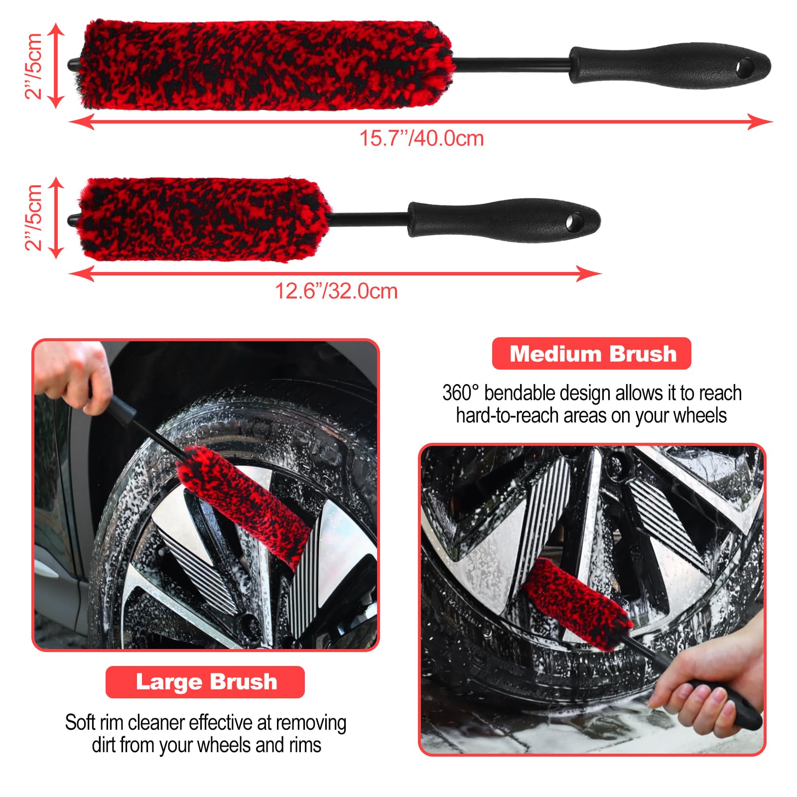 12Pcs Wheel Brush Kit For Cleaning Wheel And Tire, Wheel And Rim Brush, Car Detailing Brushes, Tire Brush, Bendable & Durable Ca