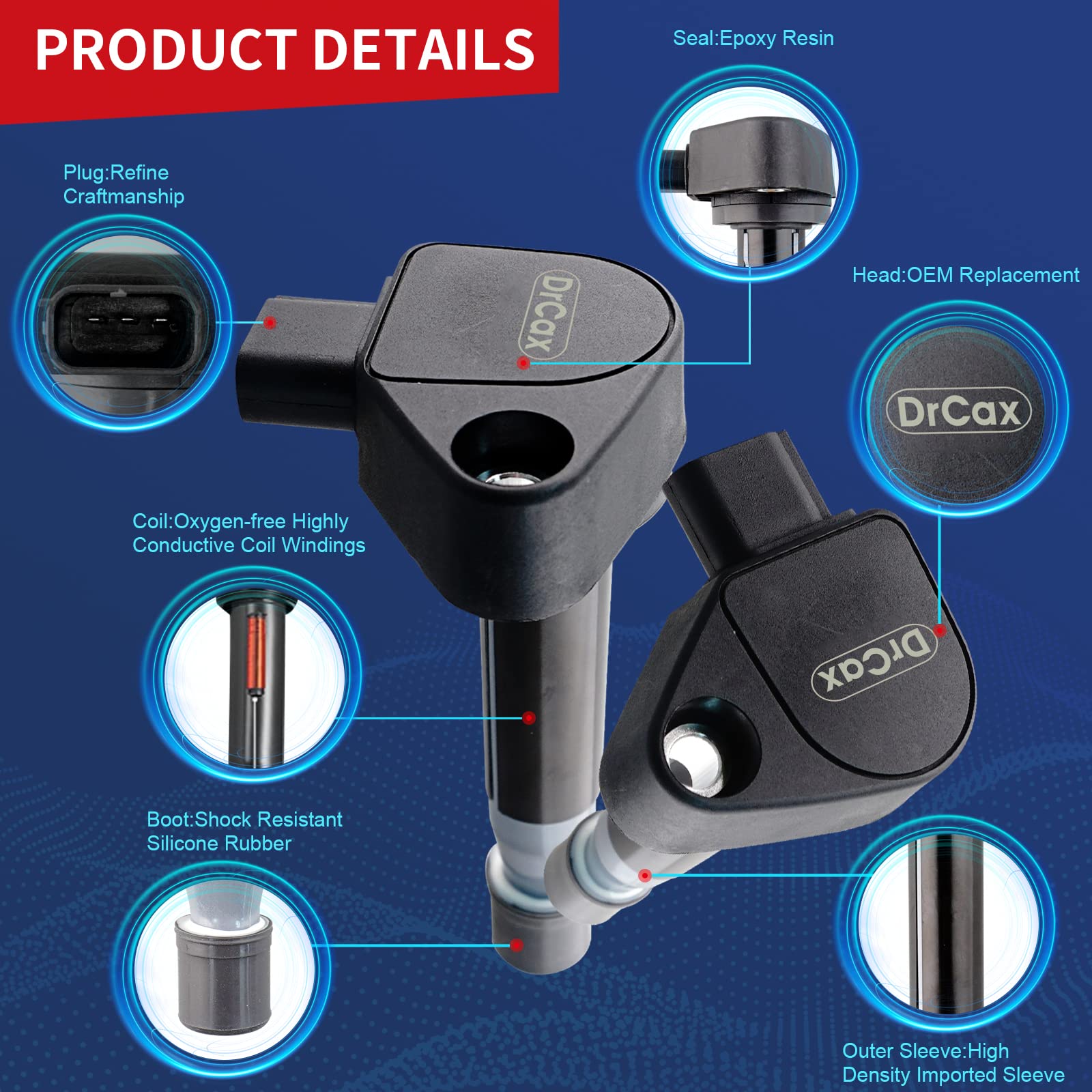 Drcax Oem Ignition Coil Uf242 C1221 90919-02247 Compatible With Accord Odyssey Pilot Acura Mdx Tl Rl Vue - V6 3.0L 3.2L 3.5L Eng