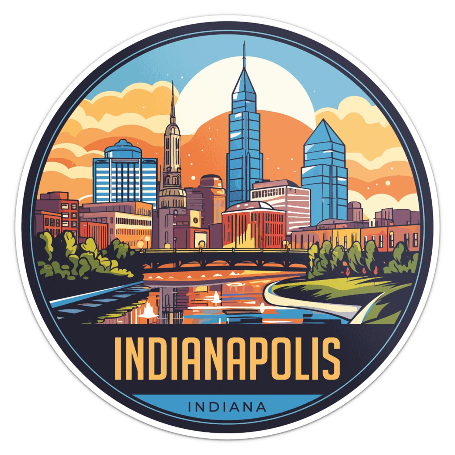 Indianapolis City Sticker - Waterproof Vinyl Decal for Car Bumper, Laptop, Water Bottle, Wall, and Window, Size - 5'' Longer Sid