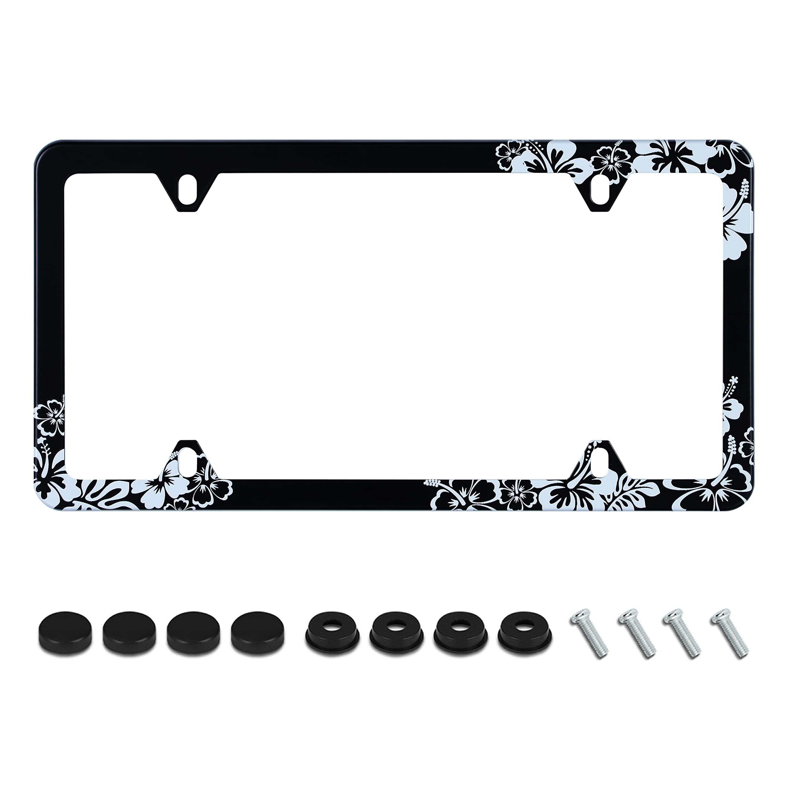 Hibiscus Flower License Plate Frame Hawiian Tropical Floral License Plate Holder Stainless Steel Auto Parts Decoration With Scre