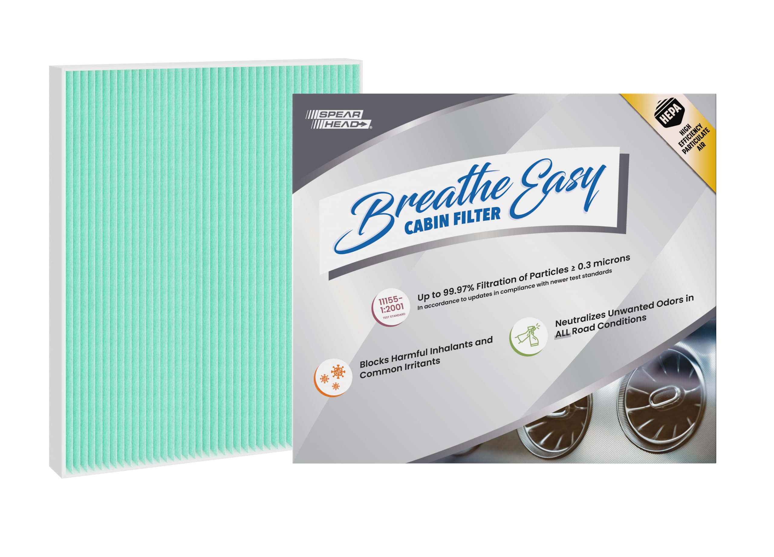 Spearhead Hepa Breathe Easy Cabin Filter, Up To 99.97% Filtration Of 0.3 Micron Particles W/No Airflow Reduction (Be-058H)