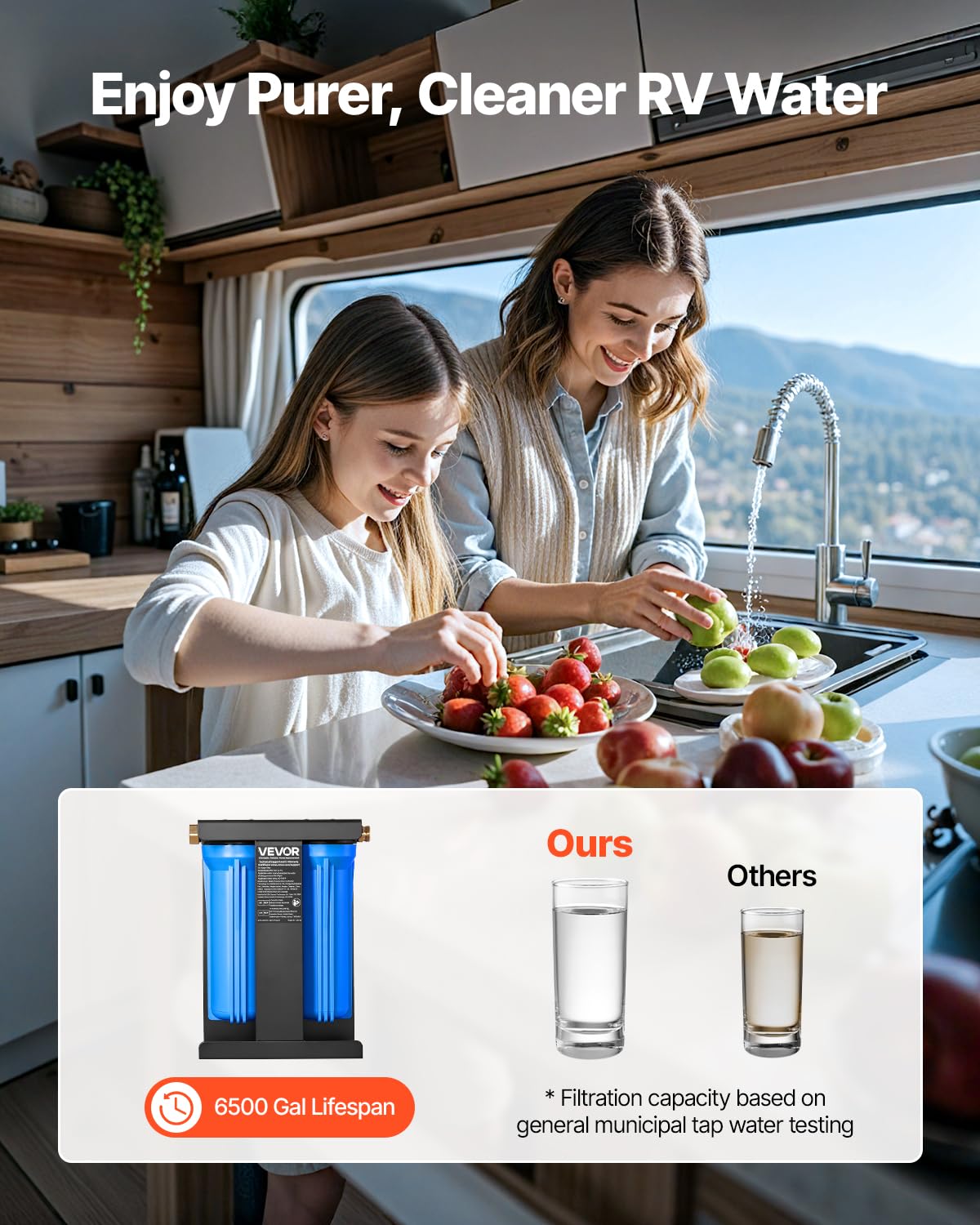 VEVOR RV Water Filter with Bracket, 2-Cartridge 2.5 x 10 in Water Filter System for RVs, Remove Chlorine, Bad Tastes, Odors, and