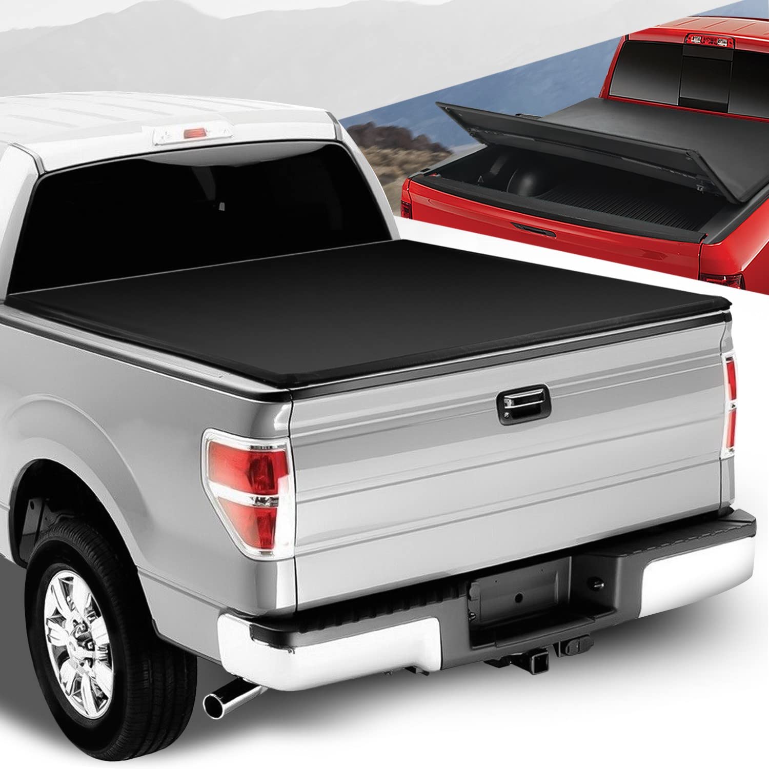Auto Dynasty Soft Tri-Fold Truck Bed Tonneau Cover Compatible With 2004-2014 Ford F-150 5.5Ft/66Inch Fleetside Bed, Matte Black