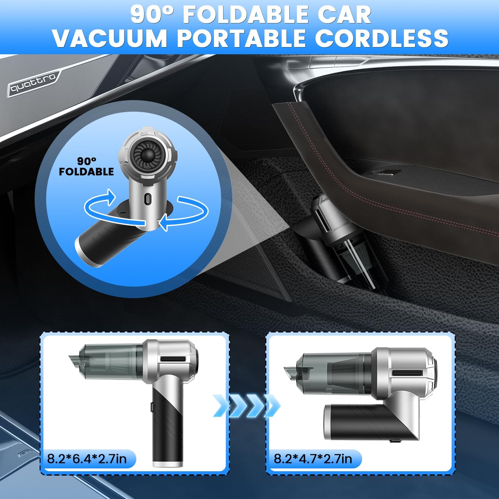 CHUMPOSH Arify Pro Car Vacuum Portable Cordless with 18000PA Super Suction, 4 in 1 Portable Air Blower/Car Vacuum 90Foldable Han