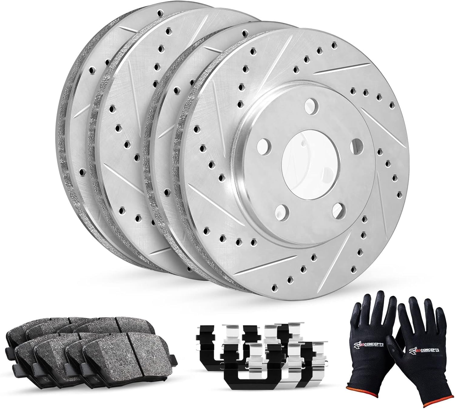 R1 Concepts Front Rear Brakes And Rotors Kit |Front Rear Brake Pads| Brake Rotors And Pads| Ceramic Brake Pads And Rotors |Hardware Kit|Fits 2014-2021 Infiniti Q50, 2017-2020 Infiniti Q60