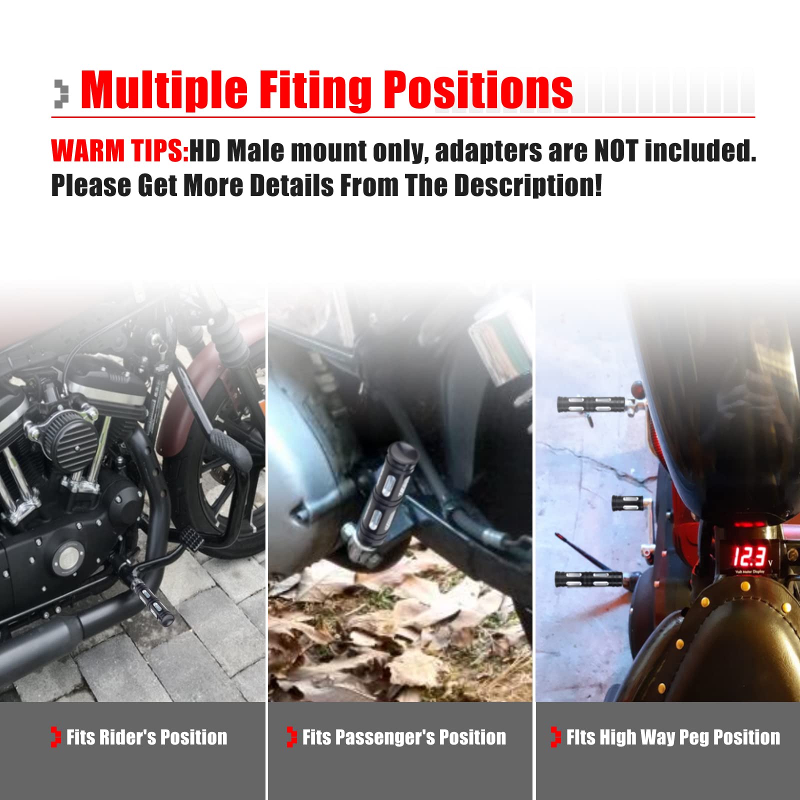 Goldfire 1 Pair Motorcycle Foot Pegs Cnc Cut Male Front & Rear Foot Pegs Foot Rests Motorcycle Passenger Pedals Compatible With Harley Sportster, Dyna, Road King (Black)