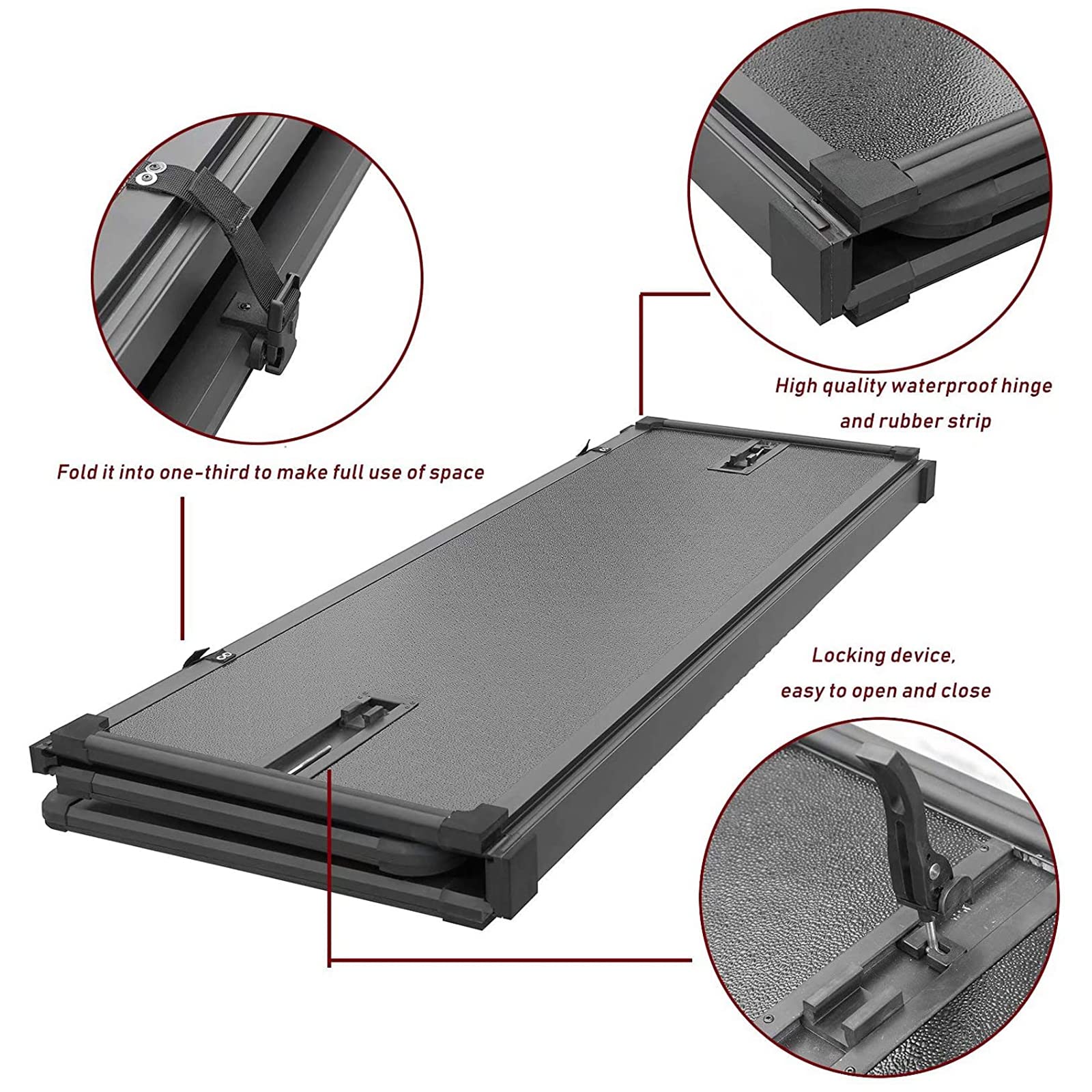 Kikito Hard Tri-Fold Tonneau Cover For 2016-2025 Toyota Tacoma 5Ft Bed (59.8-60.5In) | Waterproof & No-Drill Installation