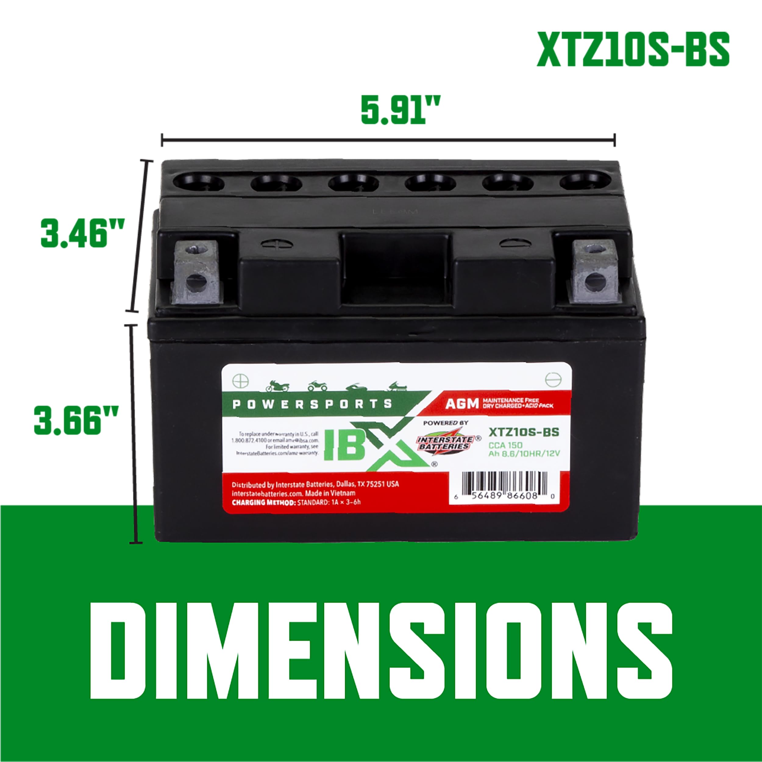 Interstate Batteries Ytz10S-Bs 12V 8.6Ah Powersports Battery 150Cca Agm Rechargeable Replacement For Bmw, Honda, Kawasaki, Yamah