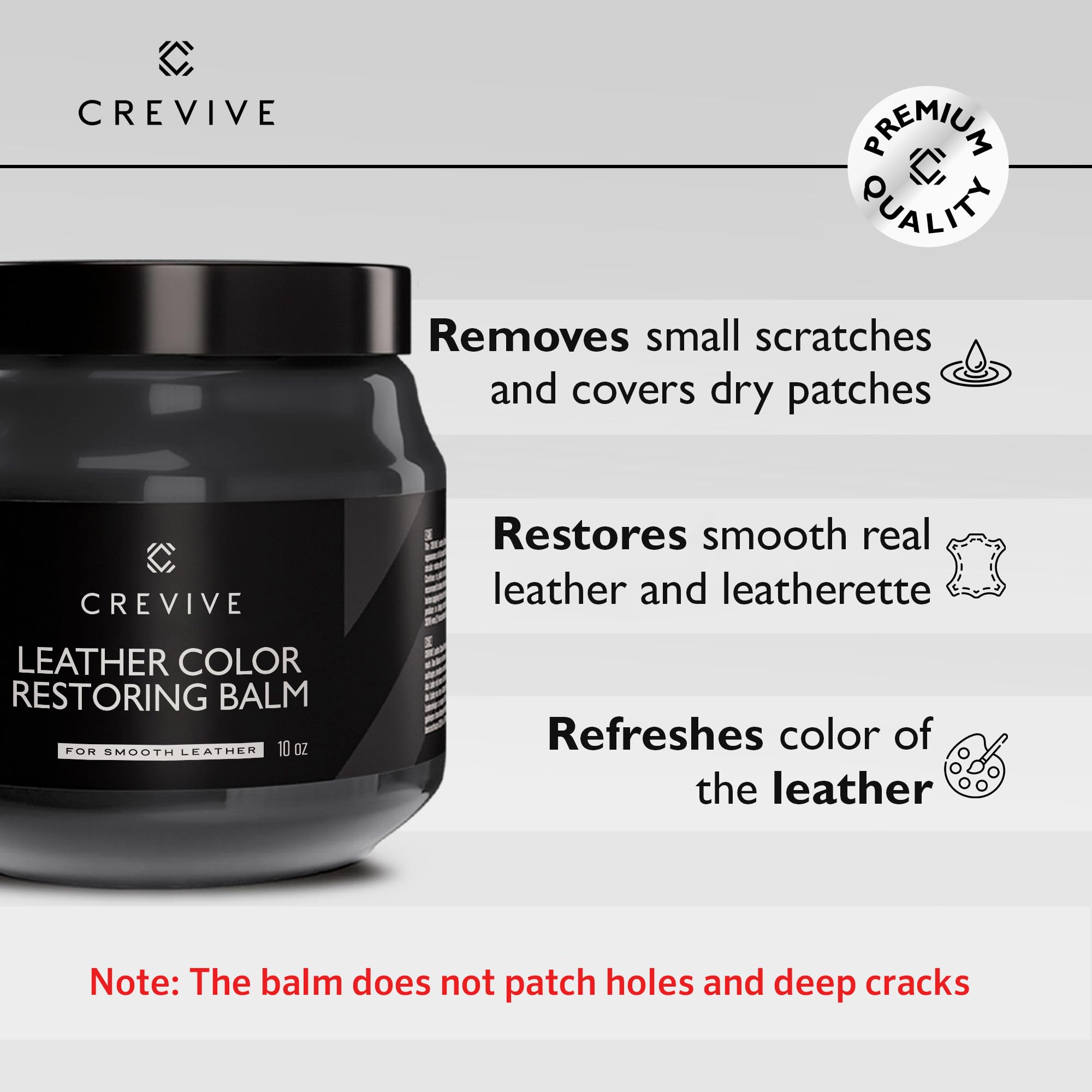 Crevive Leather Recoloring Balm Gray 10 Oz - Leather Color Restorer - Leather Restorer For Couches - Leather Balm Gray