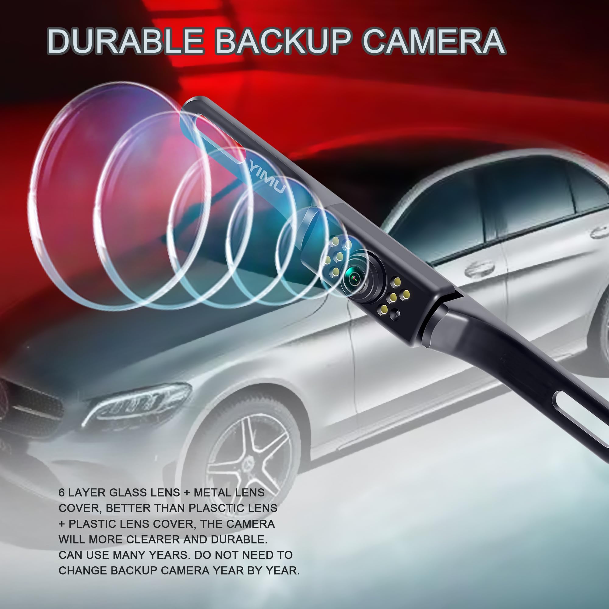 Yimu Car Backup Camera, License Plate Camera With 7 Led Lights Rear Camera, Hd Night Vision Rear View Camera,Wide View Angle, Ip