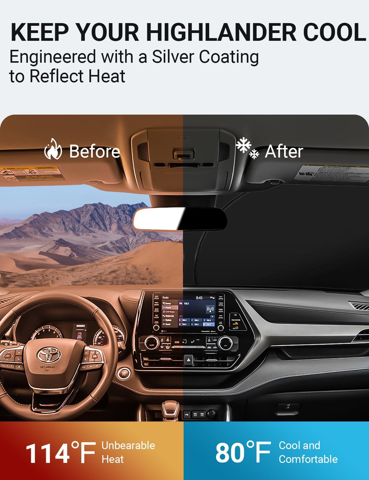 Proadsy 2025 Upgrade Windshield Sunshade Custom For Toyota Highlander 2020-2024 2025 Reflective Heat Sun Uv Protector Foldable F