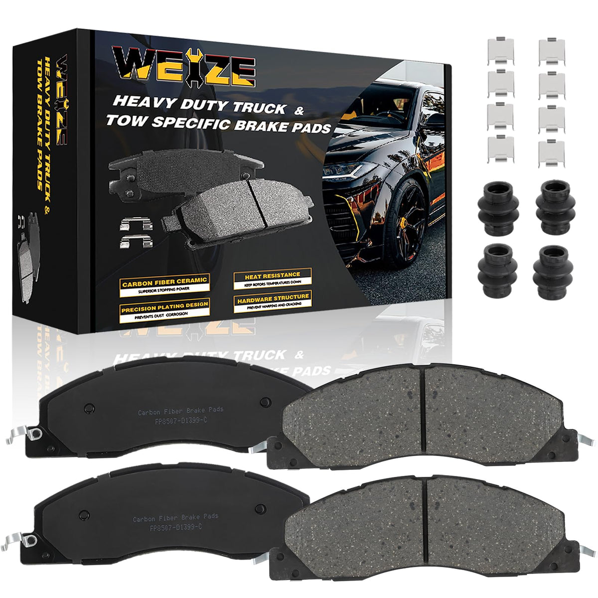 Weize Front Carbon Fiber Ceramic Brake Pads, Fits For Dodge Ram 2500/3500 Pickup 2011 2012 2013 2014 2015 2016 2017 2018, Truck
