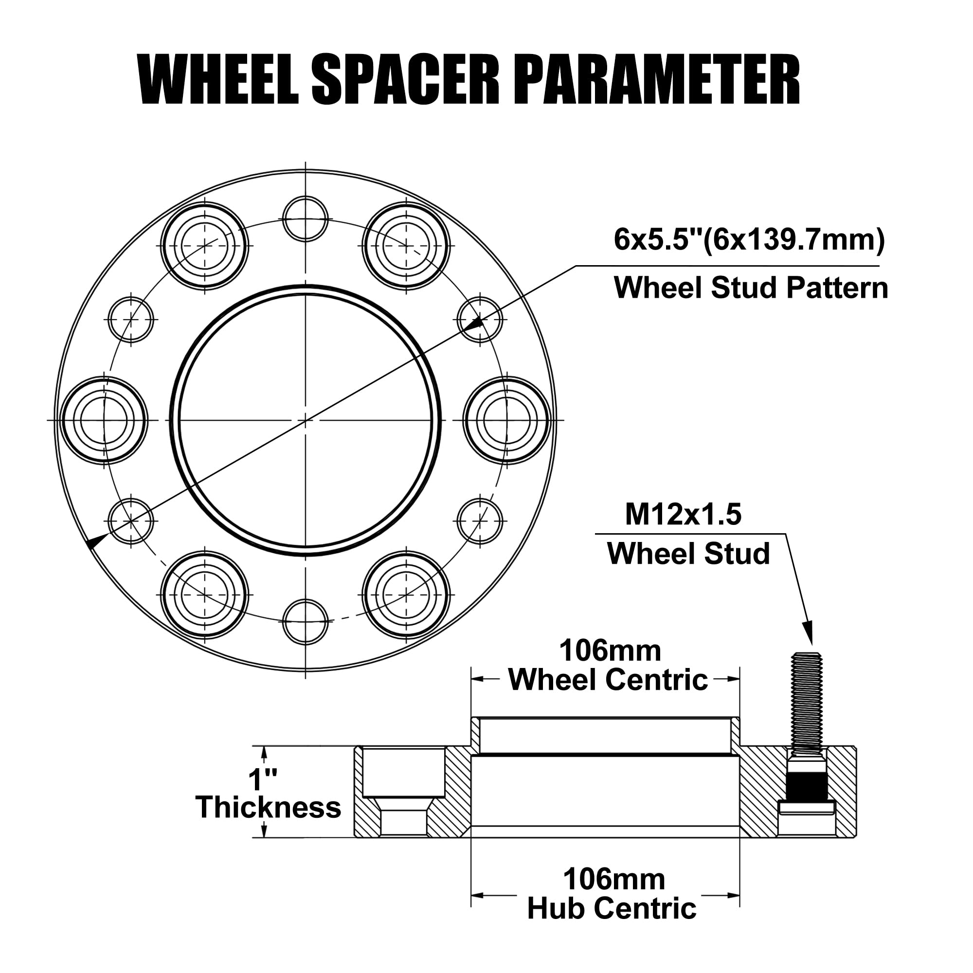 6X5.5 Hubcentric Wheel Spacers 1 Inch For 1995-2023 Tacoma 4Runner, 6X139.7Mm With 12X1.5 Studs 106Mm Center Bore Forged Wheel Spacer For Tundra Fj Cruise Fortuner Sequoia Gx460 Gx470