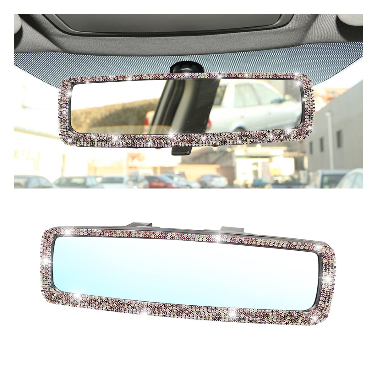 Bling Car Rear View Mirror, Rhinestones Crystal Clip-On Rearview Mirror With Hd Glass, Compatible With Most Cars, Suvs, Vehicles