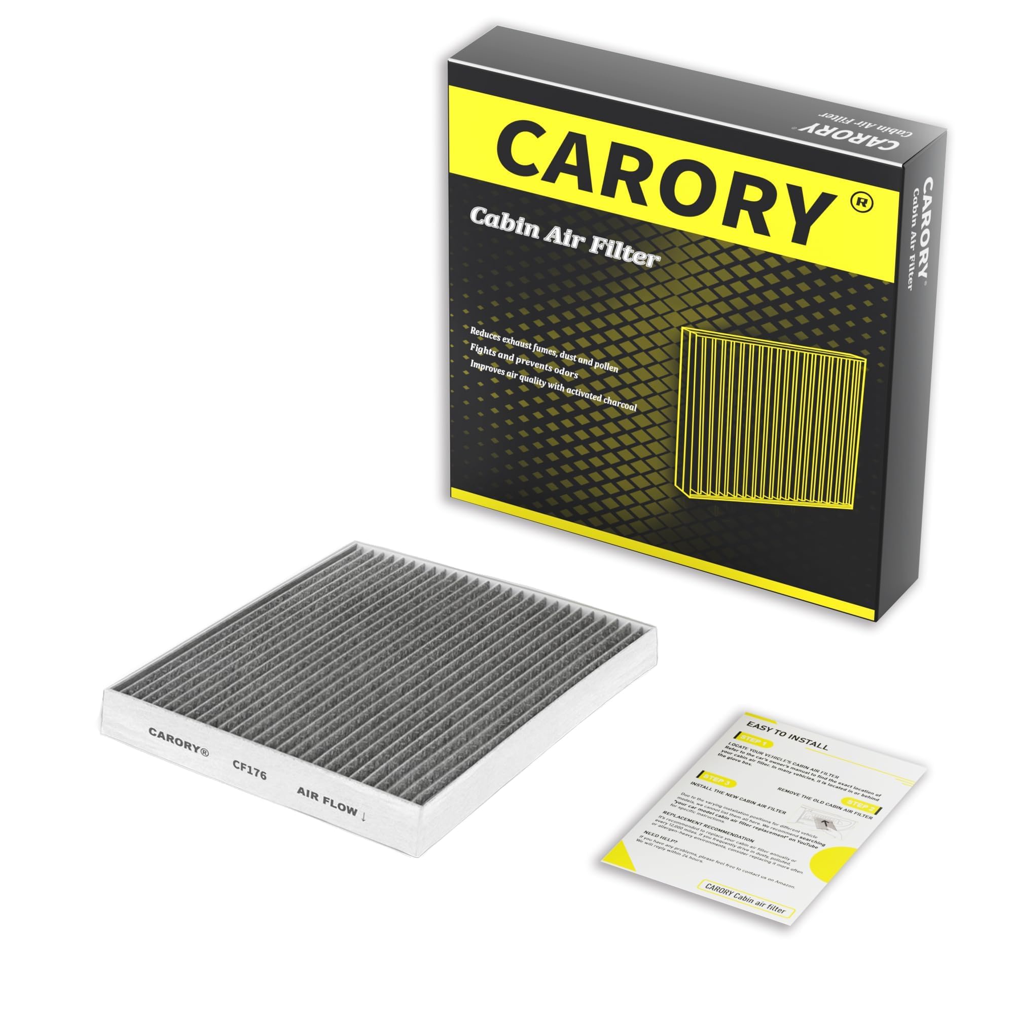 CARORY Cabin Air Filter w/Activated Carbon for Ford Explorer 2011-2019, Flex 2010-2019, Taurus 2009-2019, Police Responder Hybri