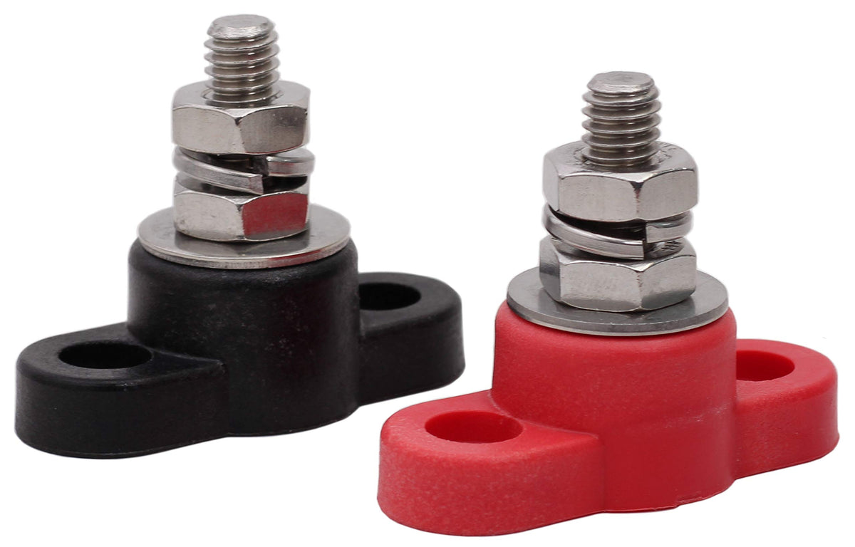 Fastronix 5/16'' Stainless Steel Single Stud Power And Ground Junction Block Red And Black