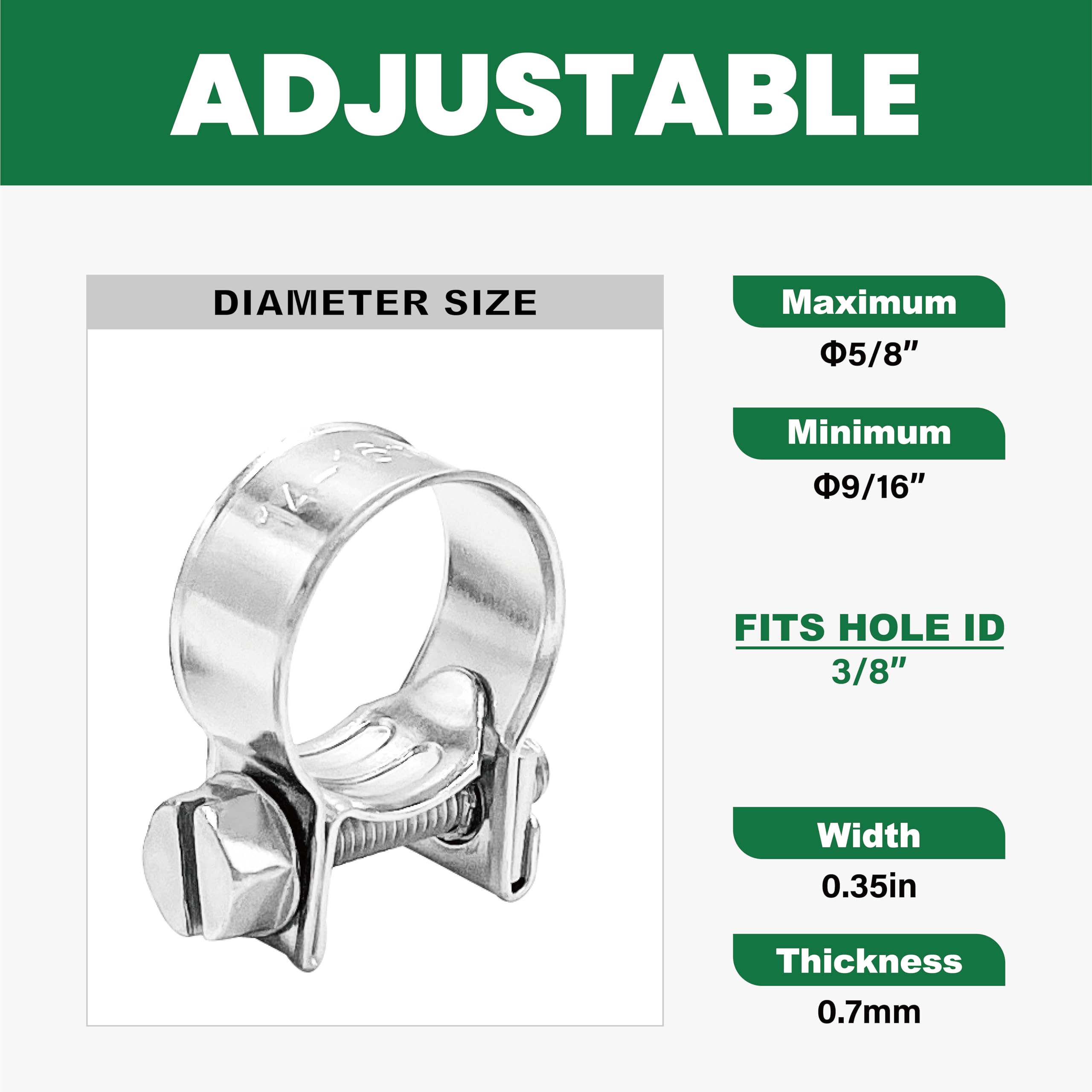 LAR-ME 3/8'' Small Fuel Injection Hose Clamps, 20PCS Gas Line Hose Clamp, Adjustable Pipe Hose Clip Tube Clamps for Automotive,A