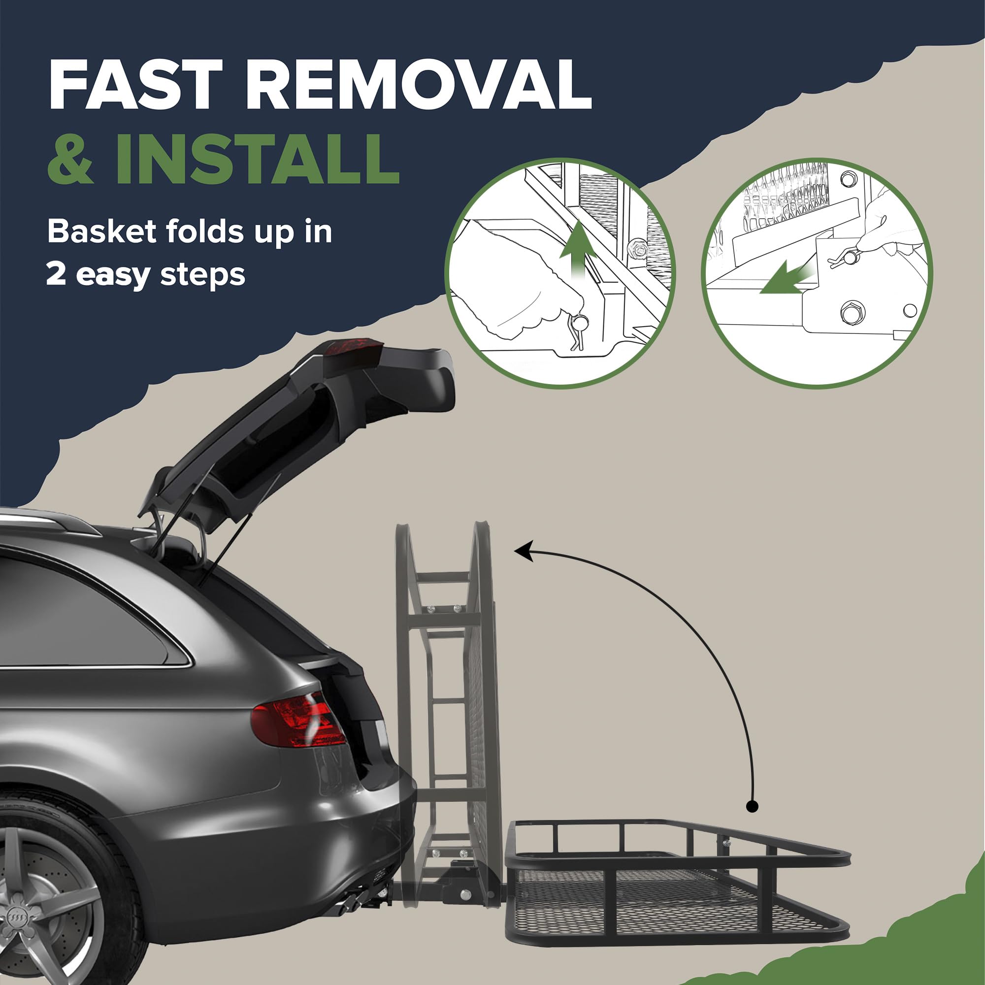 Arksen 60 X 23 X 5.5 Inch Folding Hitch Cargo Carrier With 500D Pvc Waterproof Cargo Bag, 500 Lbs Capacity Heavy Duty 2 Inch Rec