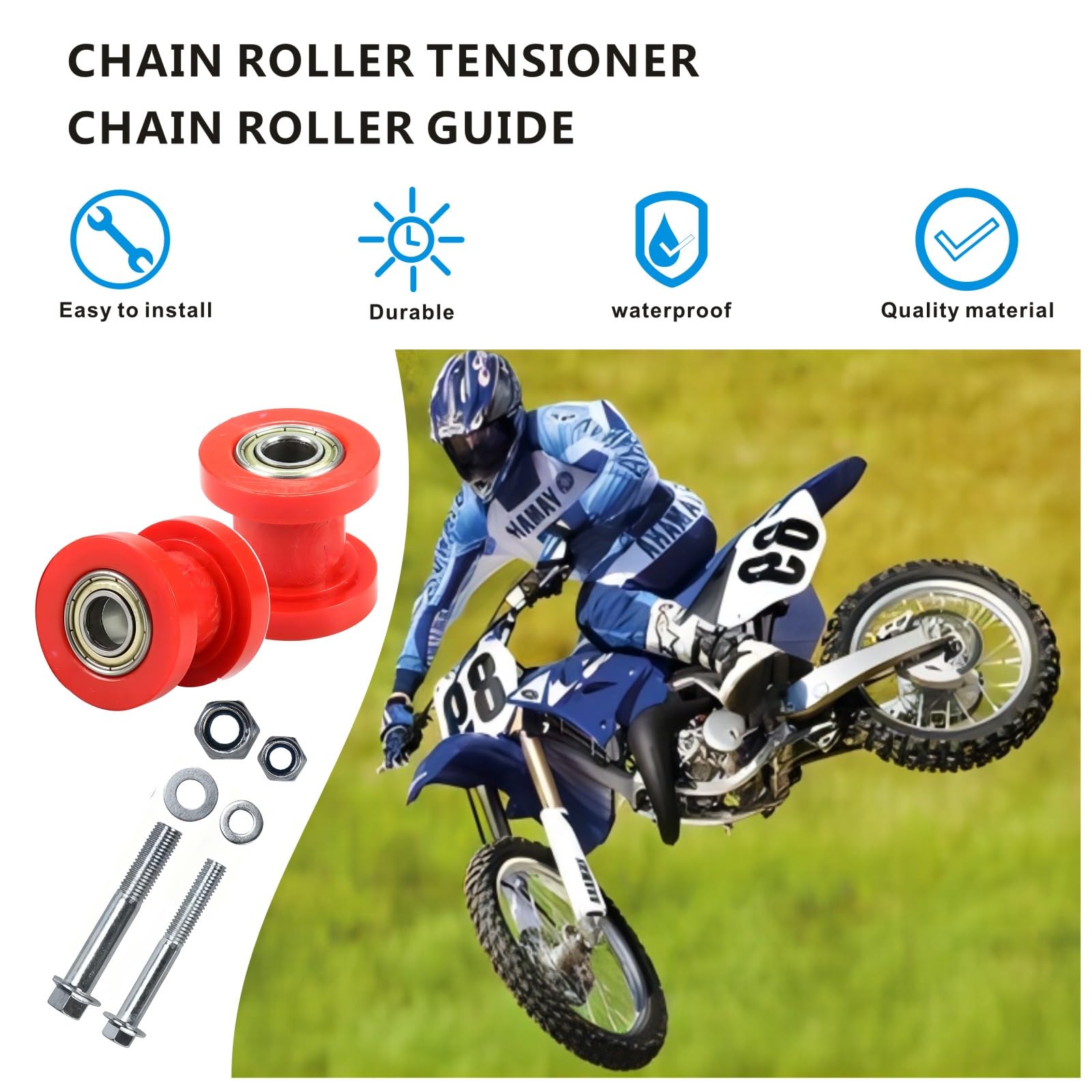 Kosida Upgrade 8Mm & 10Mm Chain Roller Tensioner Chain Roller Pulley Tensioner Wheel Guide Per For Motorcycle Mini Bike Xr125 Ssrc Rf50 Atv 125Cc 140Cc 160Cc Pit Dirt Bike (8Mm + 10Mm (Red))