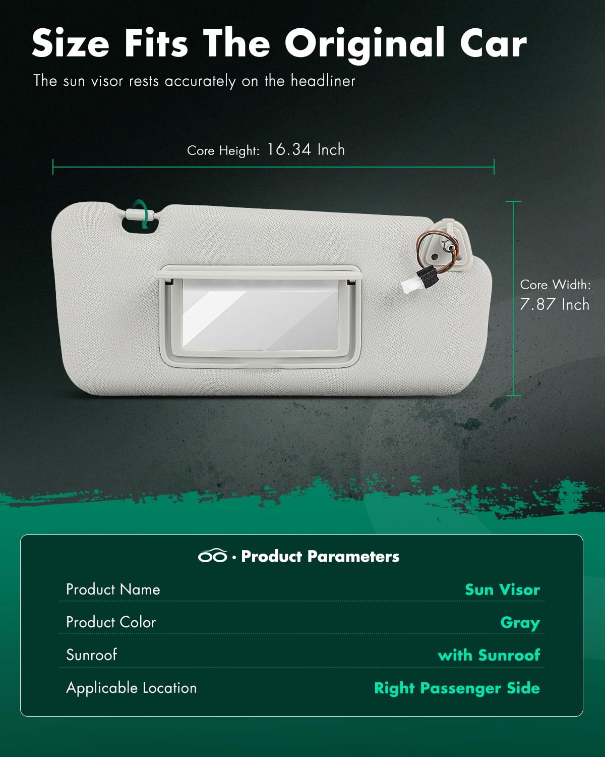 Scitoo Car Sun Visor Assbembly With Mirror Fit For 2009-2014 For Nissan For Murano Gray With Sunroof(Right Passenger Side)