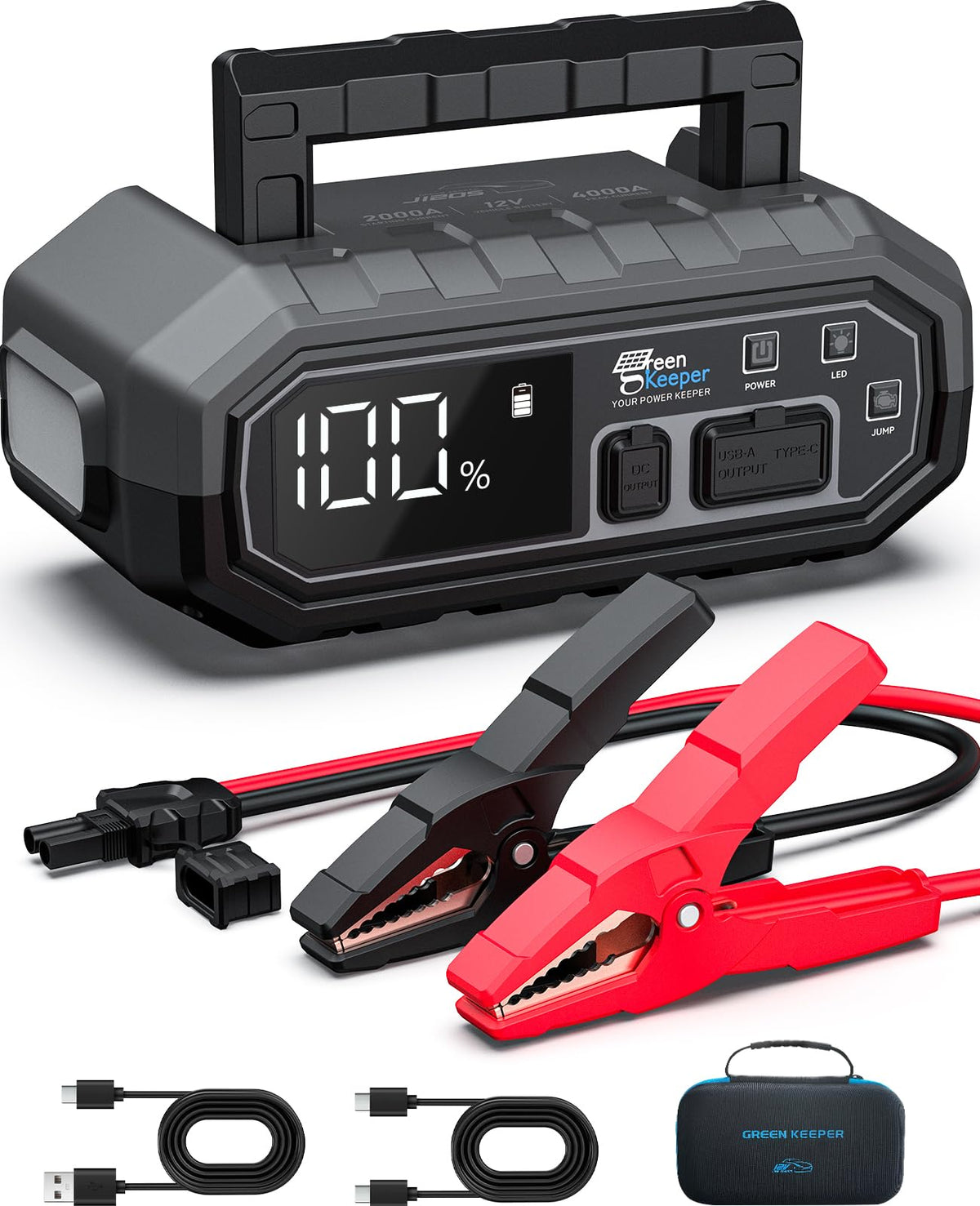 4000A Portable Car Jump Starter: 12V Battery Jumper Box Emergency Kits For 10.0L Car Truck, Auto Booster Start Pack, Fast Charge