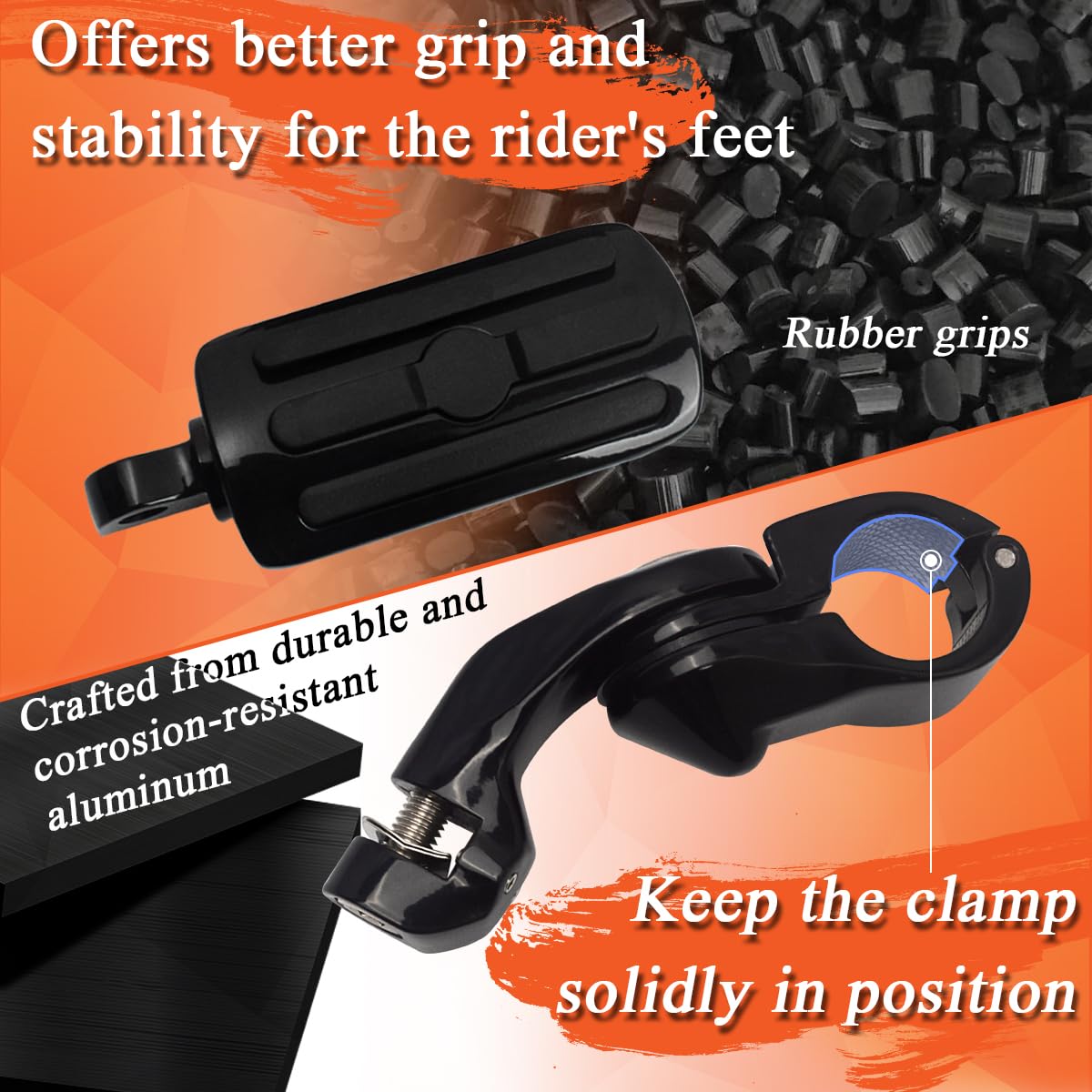 Fovplue 1.25' Highway Footpegs,Short Angled Adjustable Highway Pegs W/Mounts For Harley Touring Street Glide Electra Glide Road King Softail Cvo Dyna Trike Sportster W/1-1/4 Engine Guard,Black#1