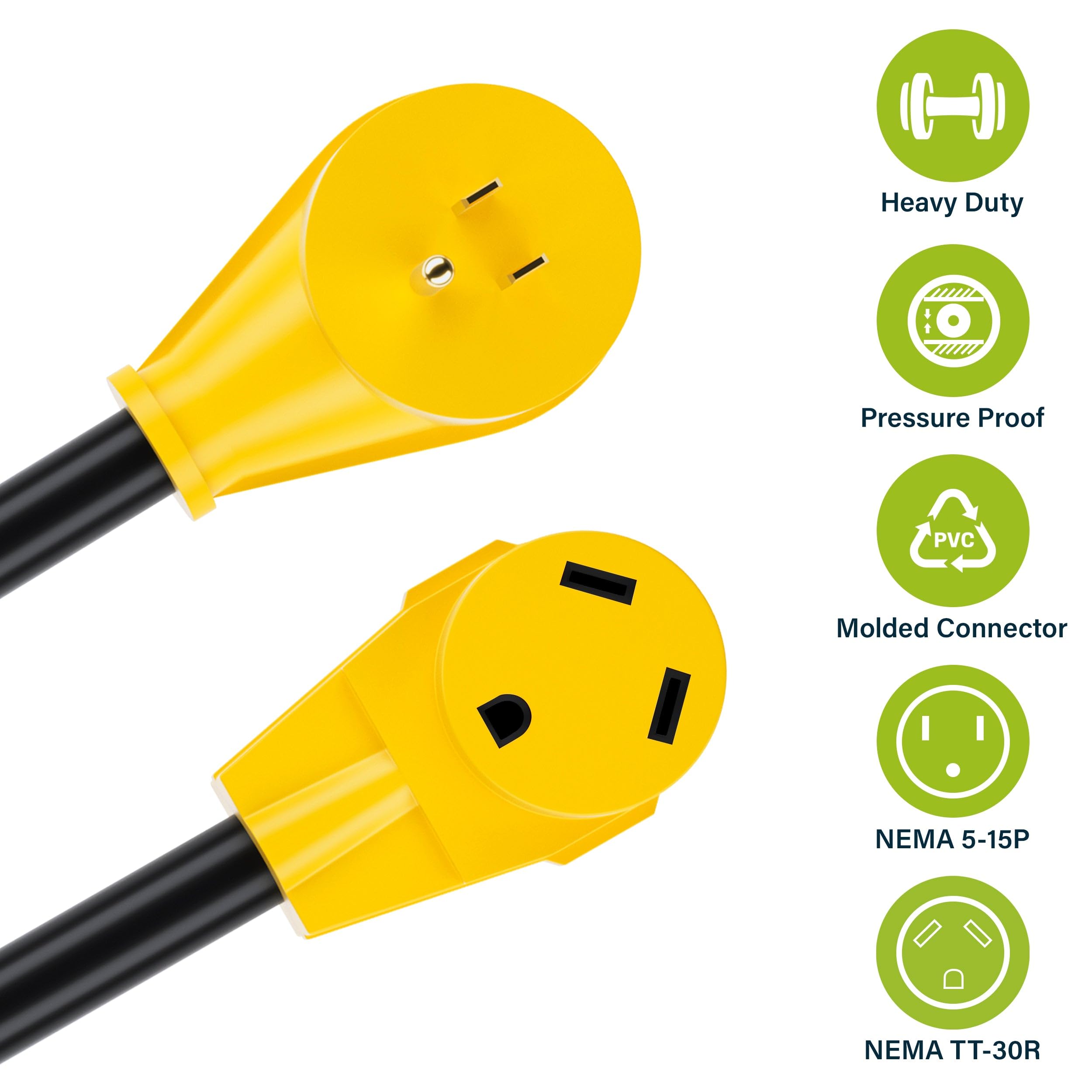 Gearit 30 Amp To 15 Amp 110 Volt Rv Adapter Cord, 30Amp To 15Amp Dogbone For Rv Trailer Camper, Nema 5-15P To Nema Tt-30R, Stw 10 Gauge Heavy Duty Power Electrical Adapter - 12In, 1Ft