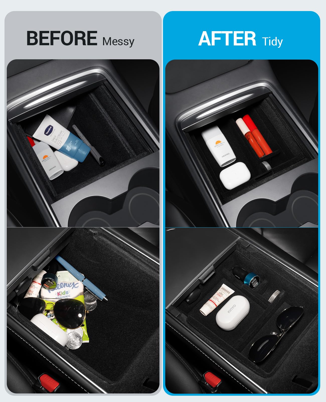 Motrobe 5Pcs Tesla Model Y Center Console Organizer Tray Under Seat Storage Box Cup Holder Insert Hidden Armrest Storage Box [Se