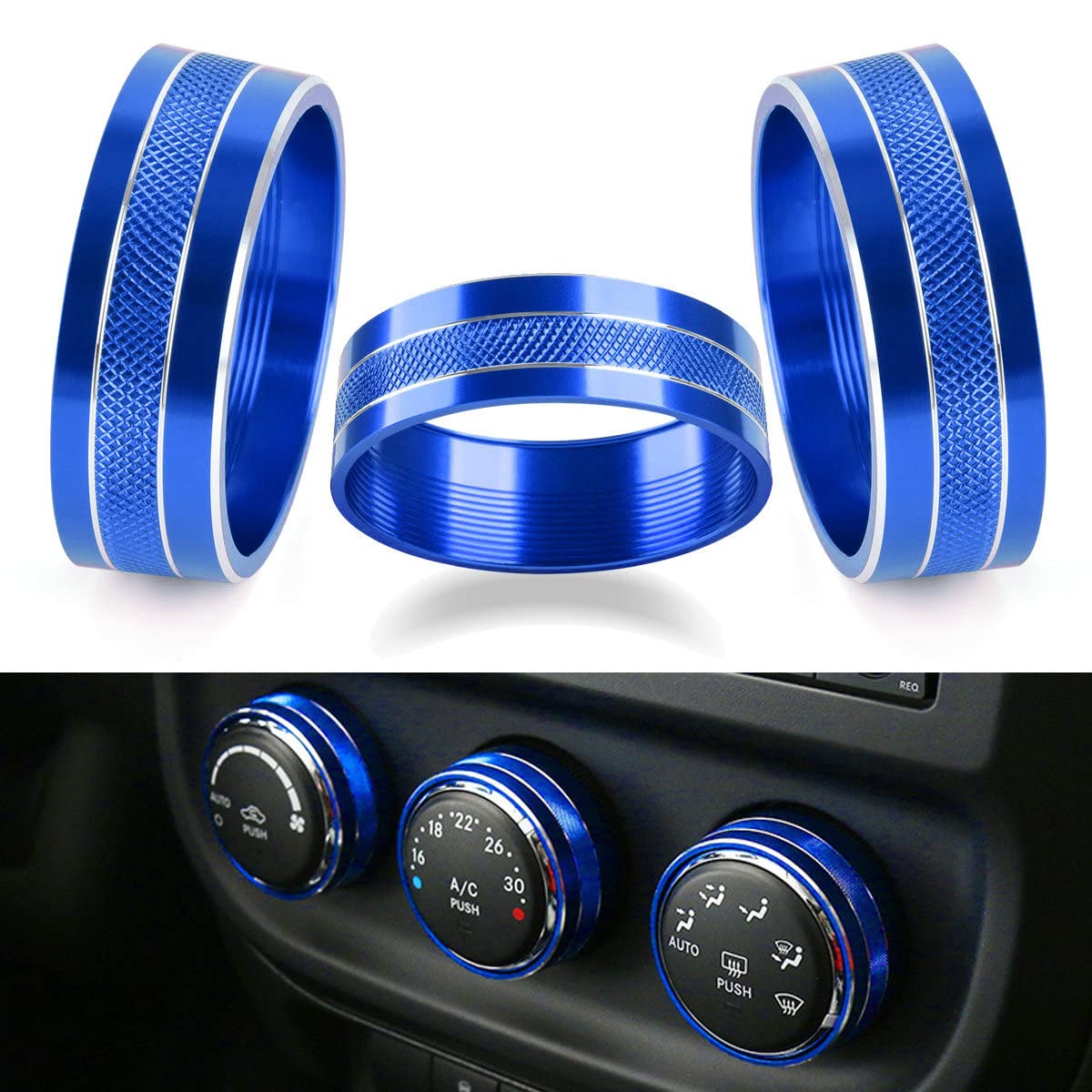 Ebaifun Blue Auto Air Conditioner Ac Climate Control Knob Button Cover Twist Switch Decal Trim Aluminum Ring Accessories Compati