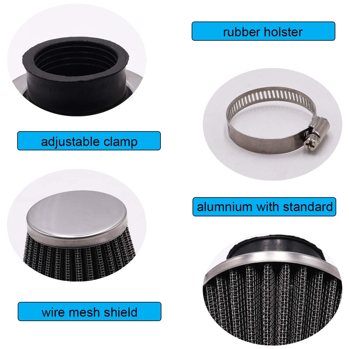 smseace 4pcs 50mm Motorcycle Air Filter with 3/16'' Fuel Filter replace for 70cc 100cc 110cc 125cc 150cc 200cc Moped Scooter ATV