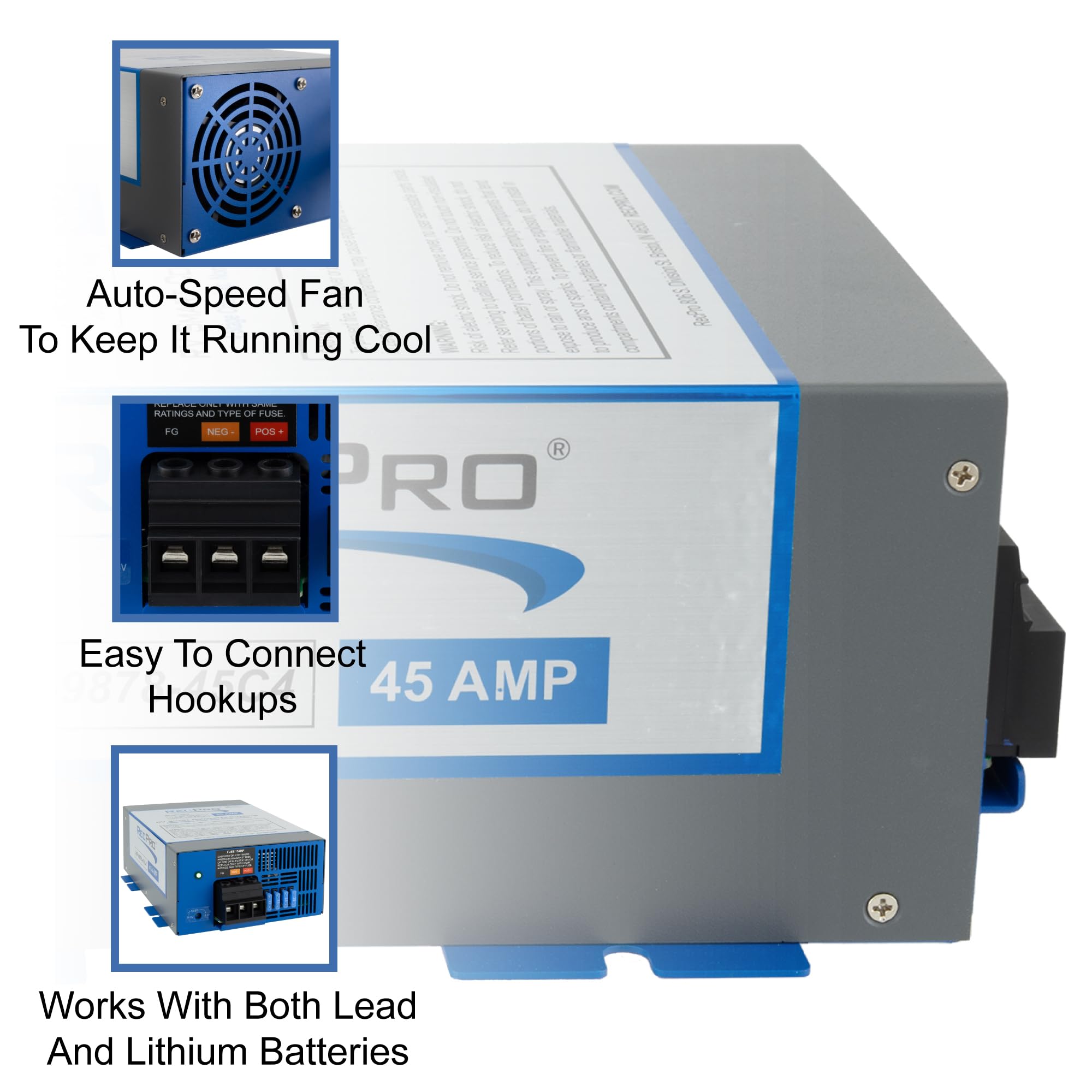 Recpro Rv Converter 45 Amp | Rv Power Converter & Battery Charger | 4 Stage Smart Charging | 120Vac To 12Vdc | 13V To 16.5V Oper