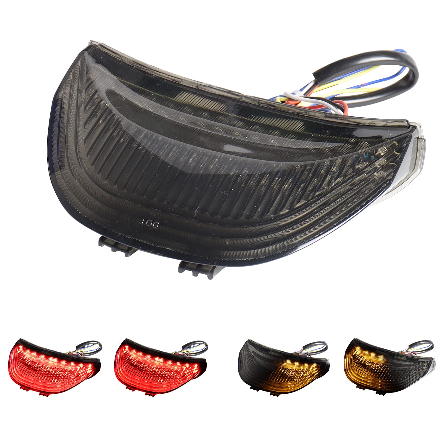 DTR2017 Smoked ATV LED Tail Light, 12V Motorcycle Brake Light with LED Turn Signals Compatible with 2003-2006 Honda CBR600RR, 20