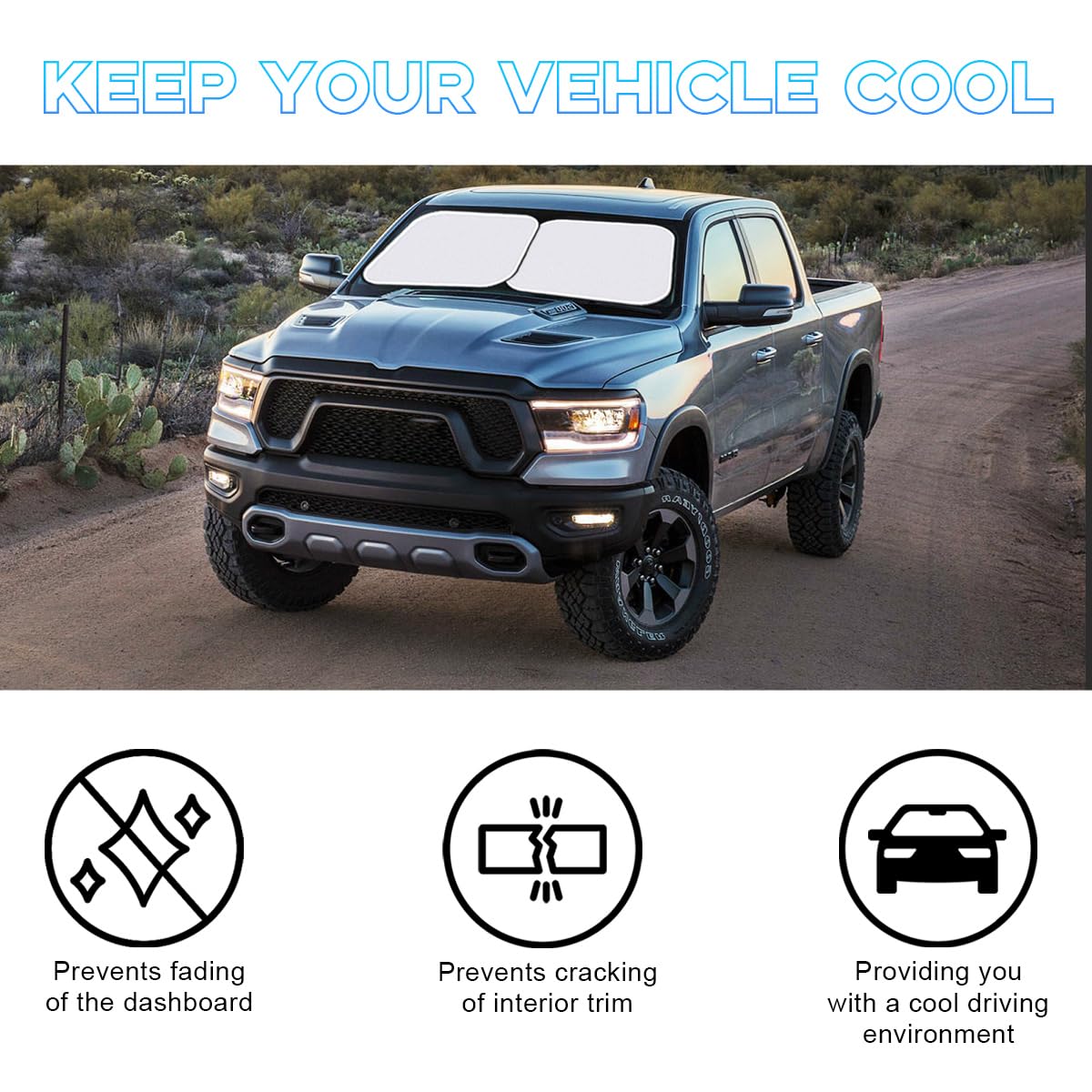 Ziciner 2 PCS Car Windshield Sun Shade, Auto Sun Heat and UV Rays Blocker, 33''  36'' Foldable Automotive Front Window Sunshade