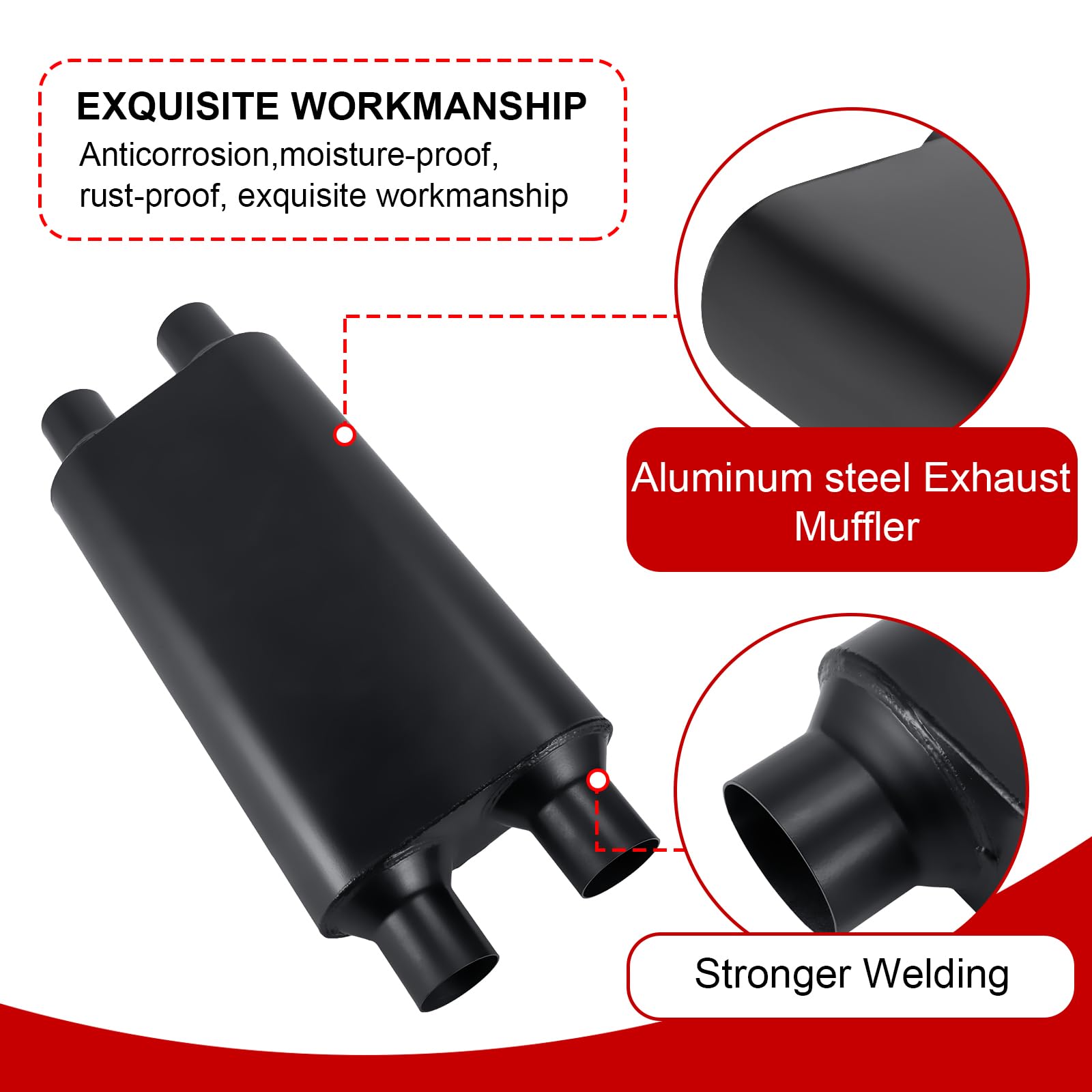 TECTRUC 2.5in Muffler Chamber 80Series 2.5'' Universal Mufflers,Performance Race Exhaust Muffler 2.5 in,Aggressive Sound,Black(2