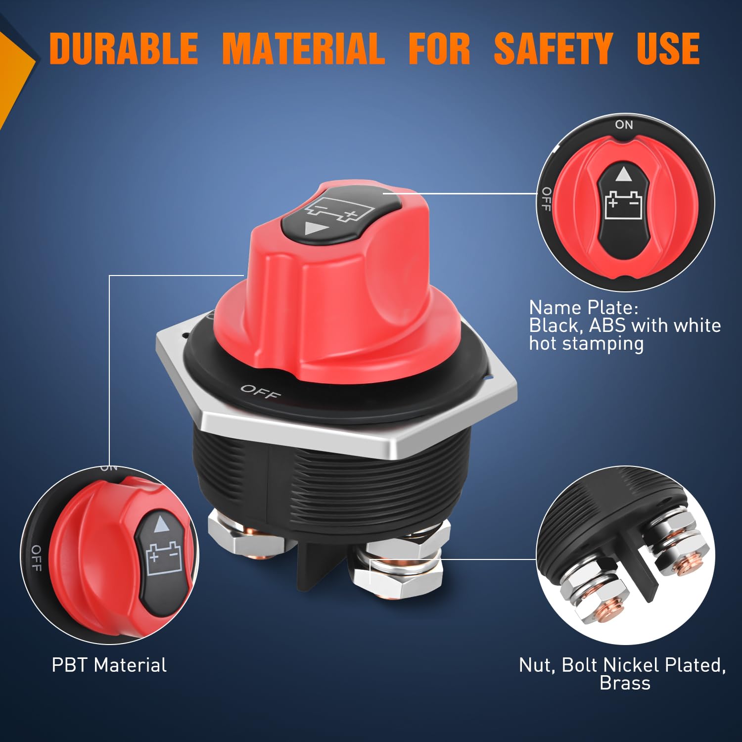 Nilight Battery Disconnect Switch 300A Master Disconnect Isolator 12V-48V On Off Power Cutoff Switch Waterproof Heavy Duty For M