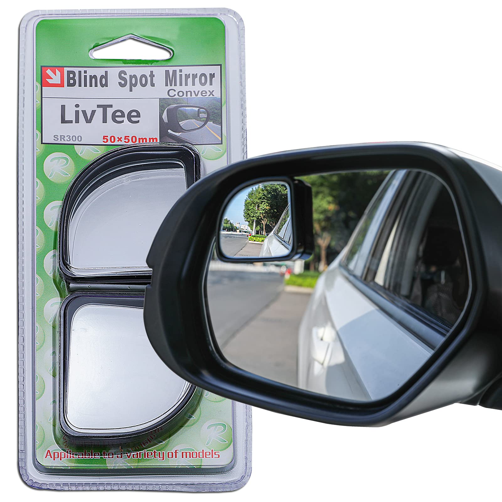 LivTee 2PCS Fan Blind Spot Mirror, HD Glass and ABS Housing Convex Wide Angle Rearview Mirror with Adjustable Stick for Universa