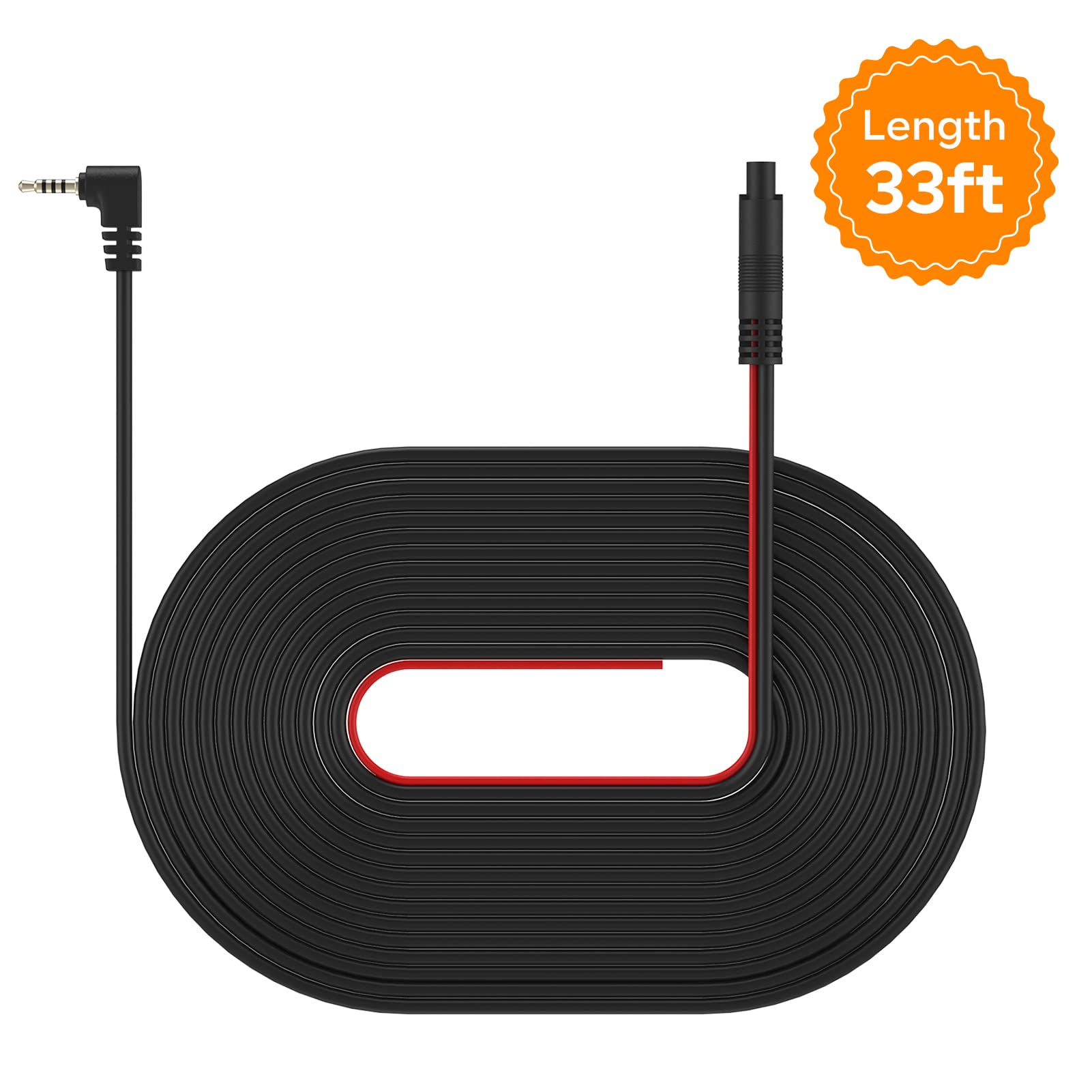 pelsee 4-Pin 33ft Black Rear Cam Extension Cable for Dash Cam & Backup Camera - Reverse Camera Extension Wire