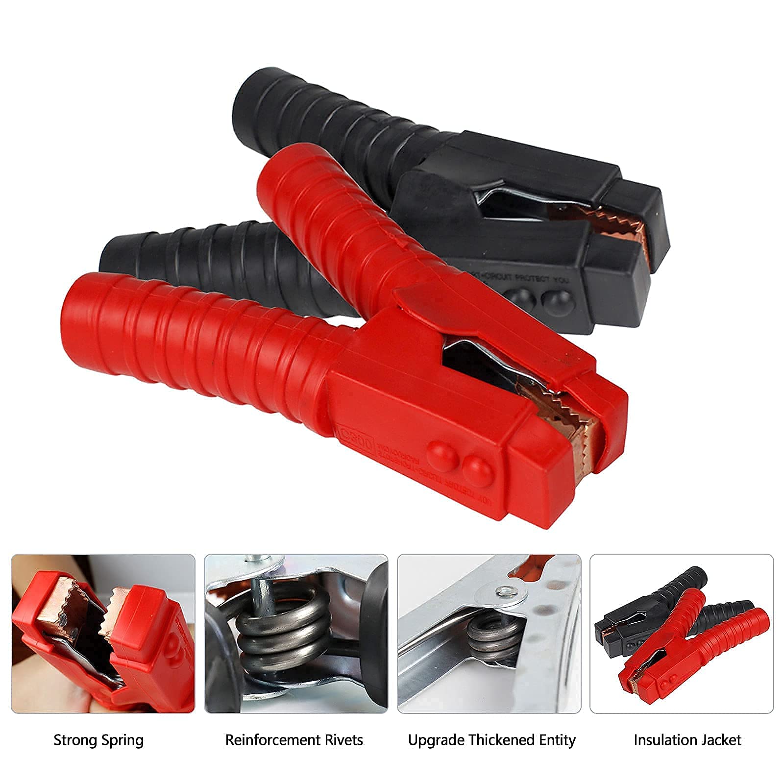 Pure Copper 1500A Jumper Cable Clamp,Heavy Duty, Replacement, Insulated Handle, Durable for Truck Car Batteries (Black + Red) 2P