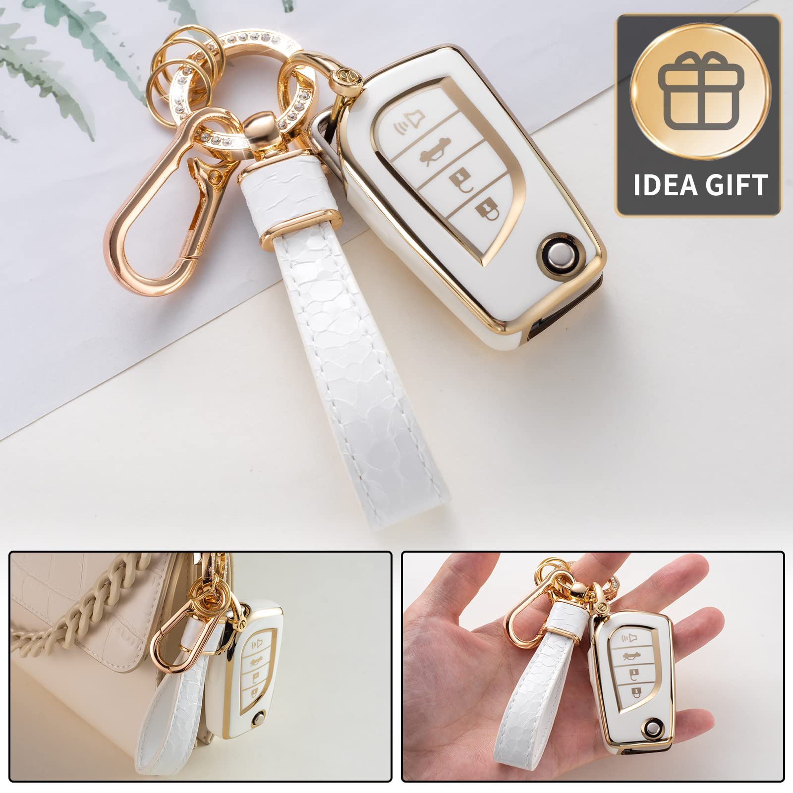 Cacarlike For Toyota Key Fob Cover With Toyota Keychain, Car Key Fob Case Compatible With Toyota Fortuner Tundra Camry Rav4 High