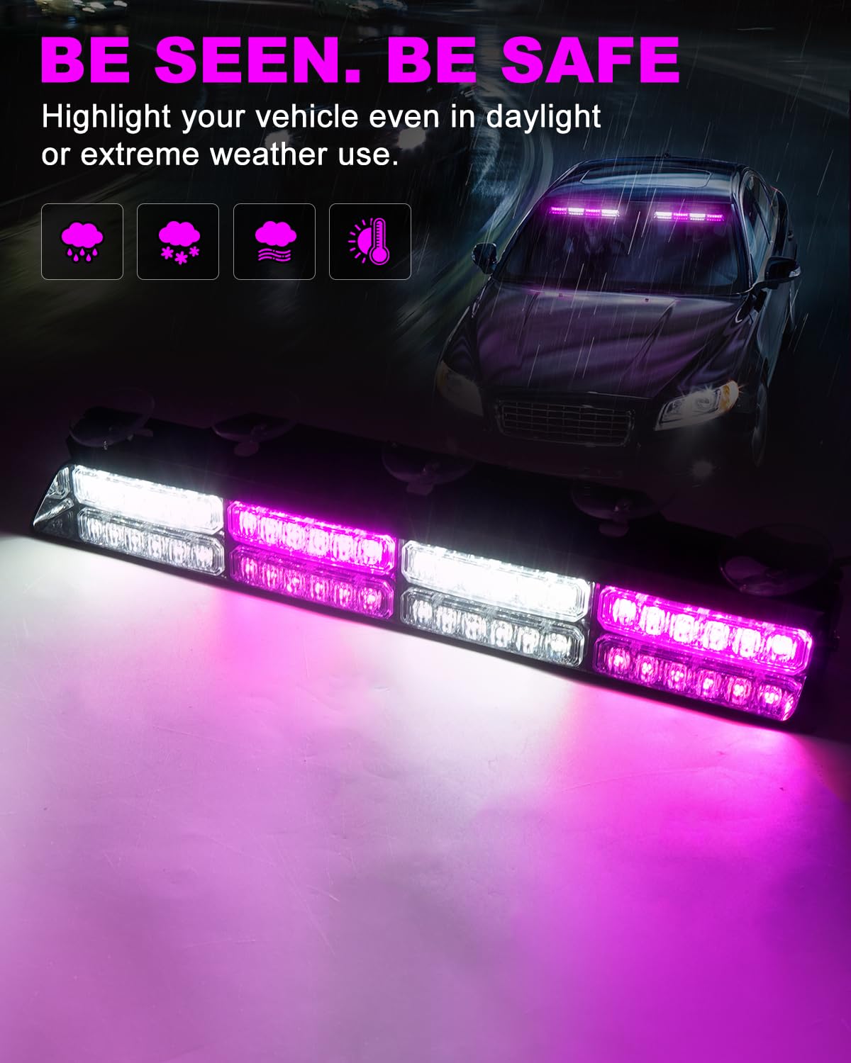 Hlauto 6Z4J Emergency Dash Strobe Lights: 2X16.8 Inch Purple White Safety Lights, 48 Led Flashing Warning Hazard Interior Windsh