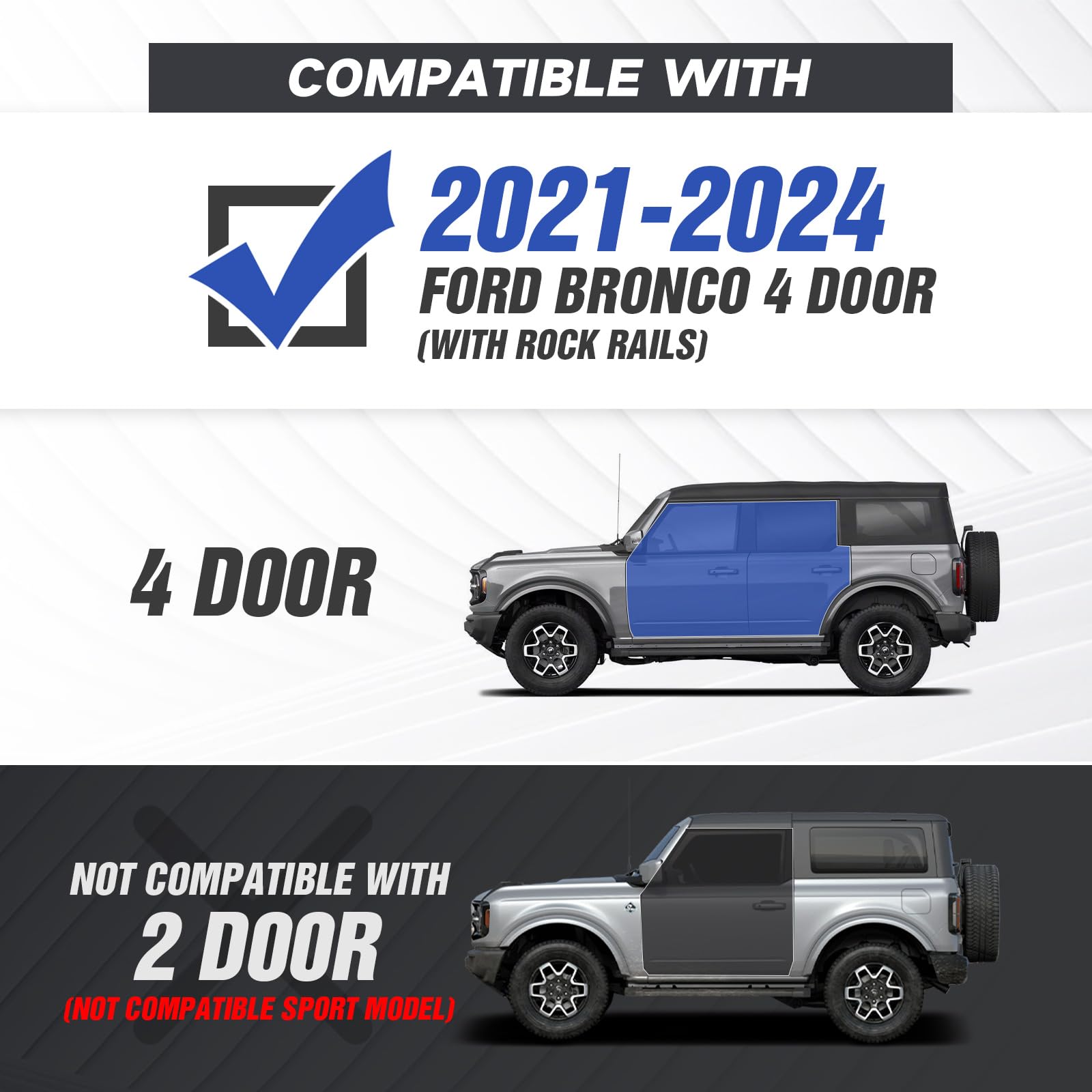 EYOUHZ for Bronco Running Boards Side Steps Compatible with 2021 2022 2023 2024 2025 Ford Bronco 4 Doors with The Rock Rails, Re