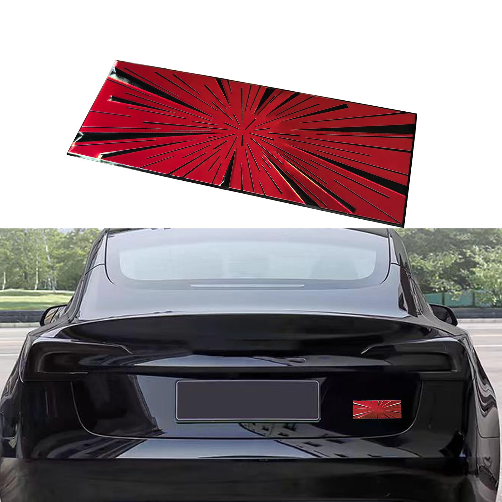 Yhcdsea Dual Motor Badge Emblem Sticker Plaid Decor Compatible For Model 3 Y X S Accessories (Ludicrous-Red Black)